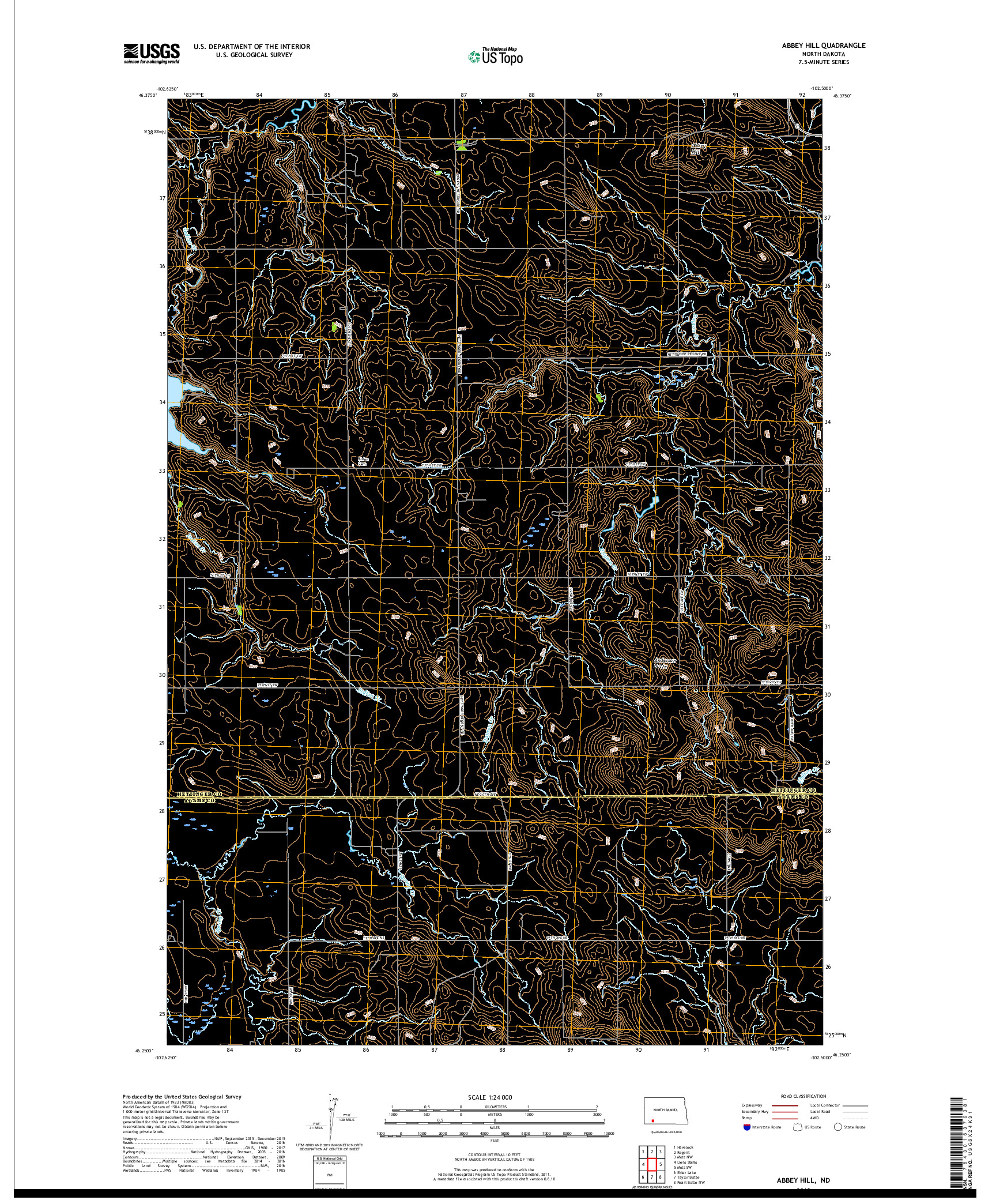 USGS US TOPO 7.5-MINUTE MAP FOR ABBEY HILL, ND 2018