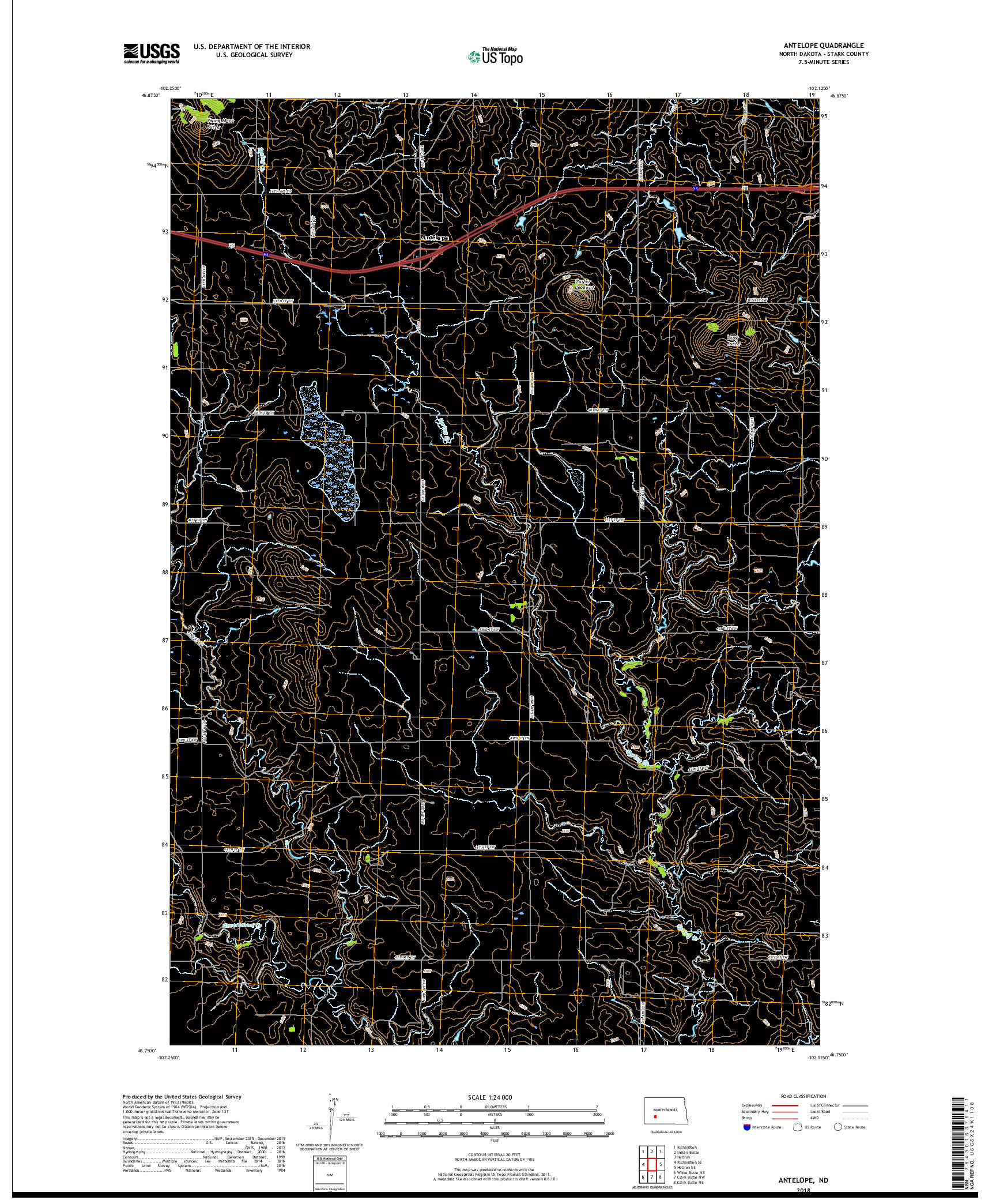 USGS US TOPO 7.5-MINUTE MAP FOR ANTELOPE, ND 2018