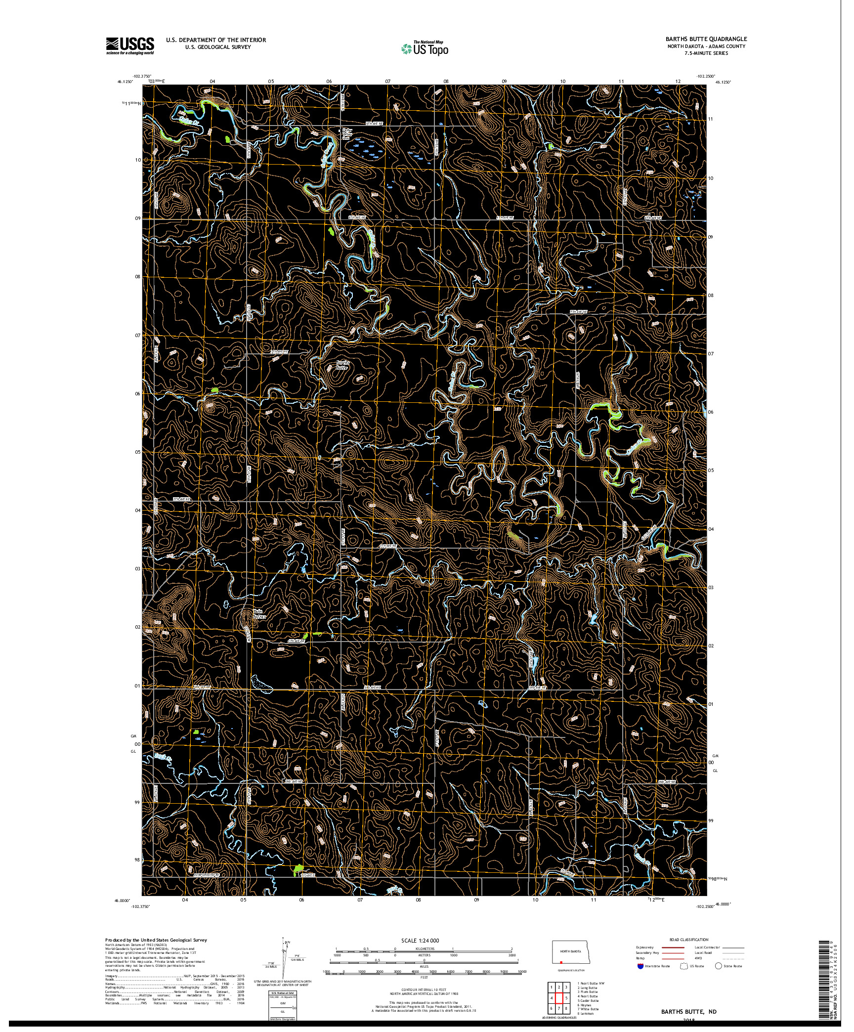 USGS US TOPO 7.5-MINUTE MAP FOR BARTHS BUTTE, ND 2018