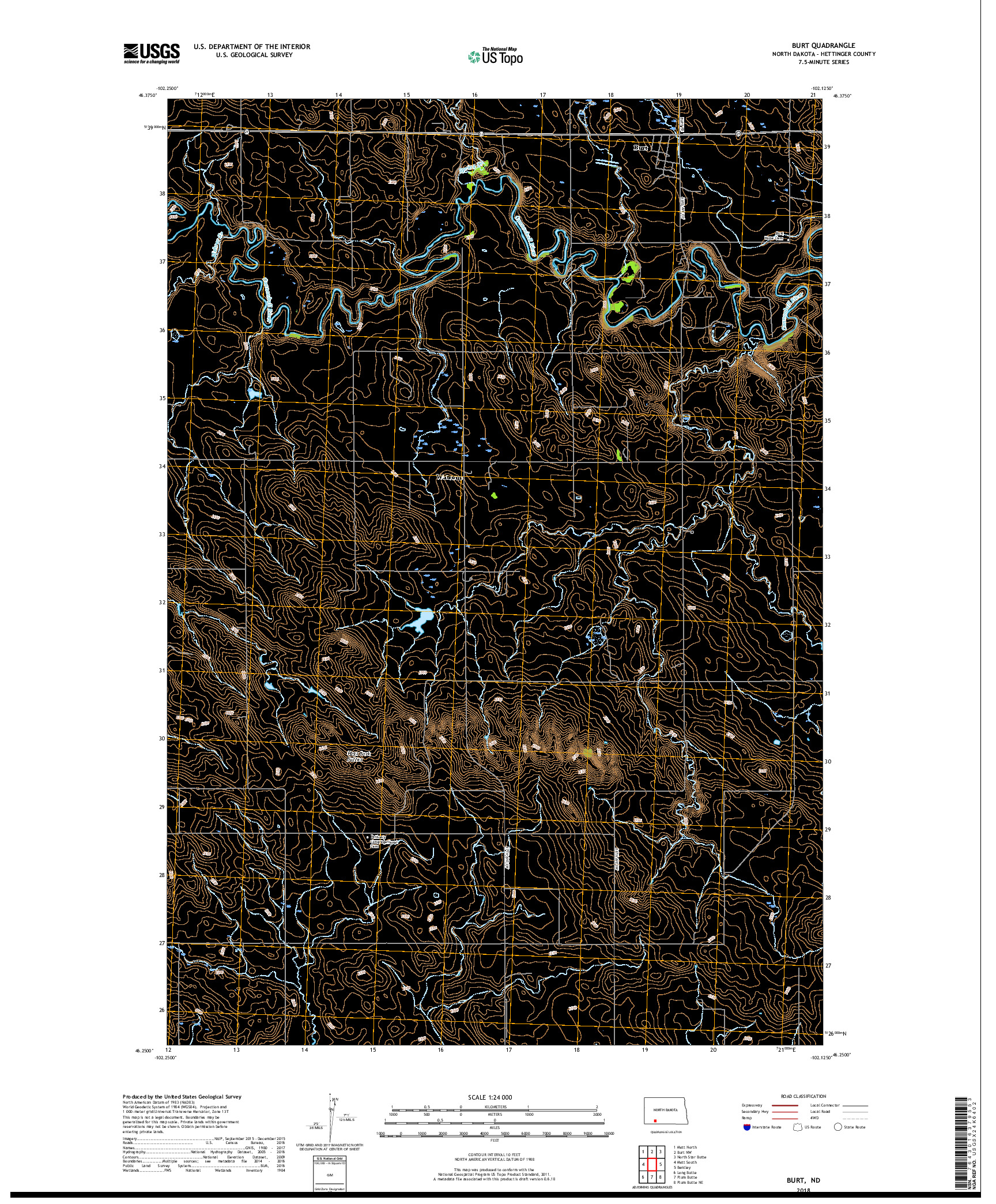 USGS US TOPO 7.5-MINUTE MAP FOR BURT, ND 2018