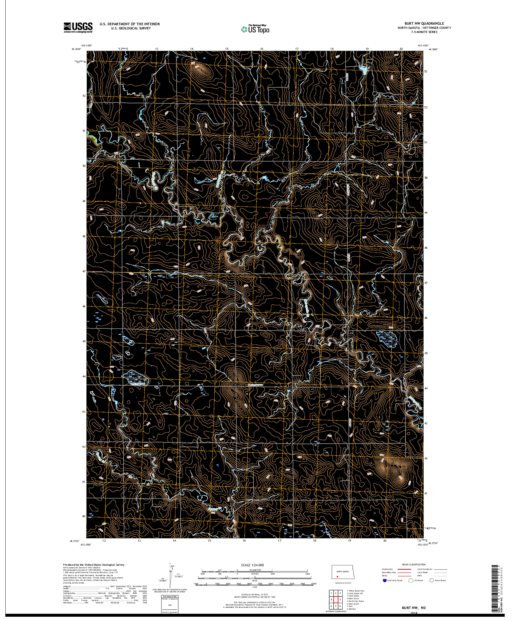 USGS US TOPO 7.5-MINUTE MAP FOR BURT NW, ND 2018