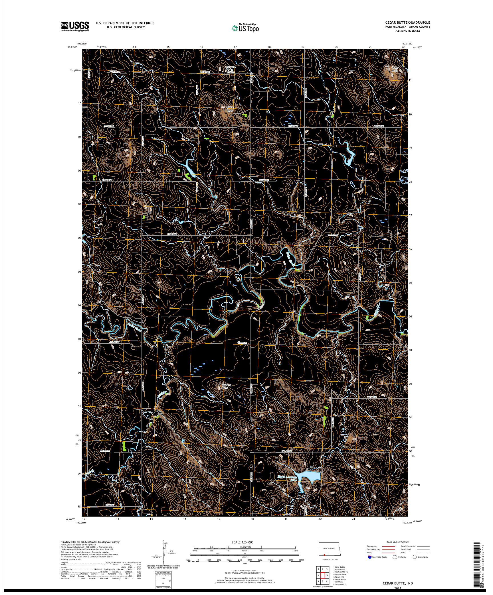 USGS US TOPO 7.5-MINUTE MAP FOR CEDAR BUTTE, ND 2018