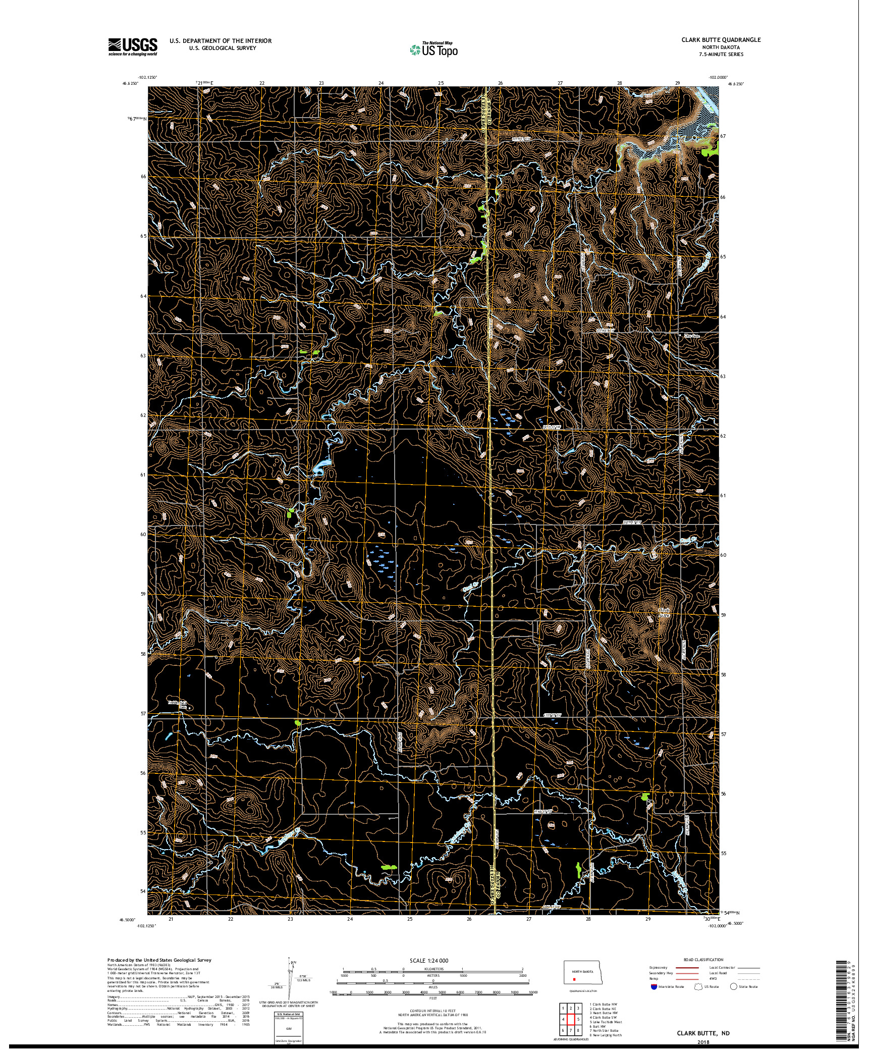 USGS US TOPO 7.5-MINUTE MAP FOR CLARK BUTTE, ND 2018