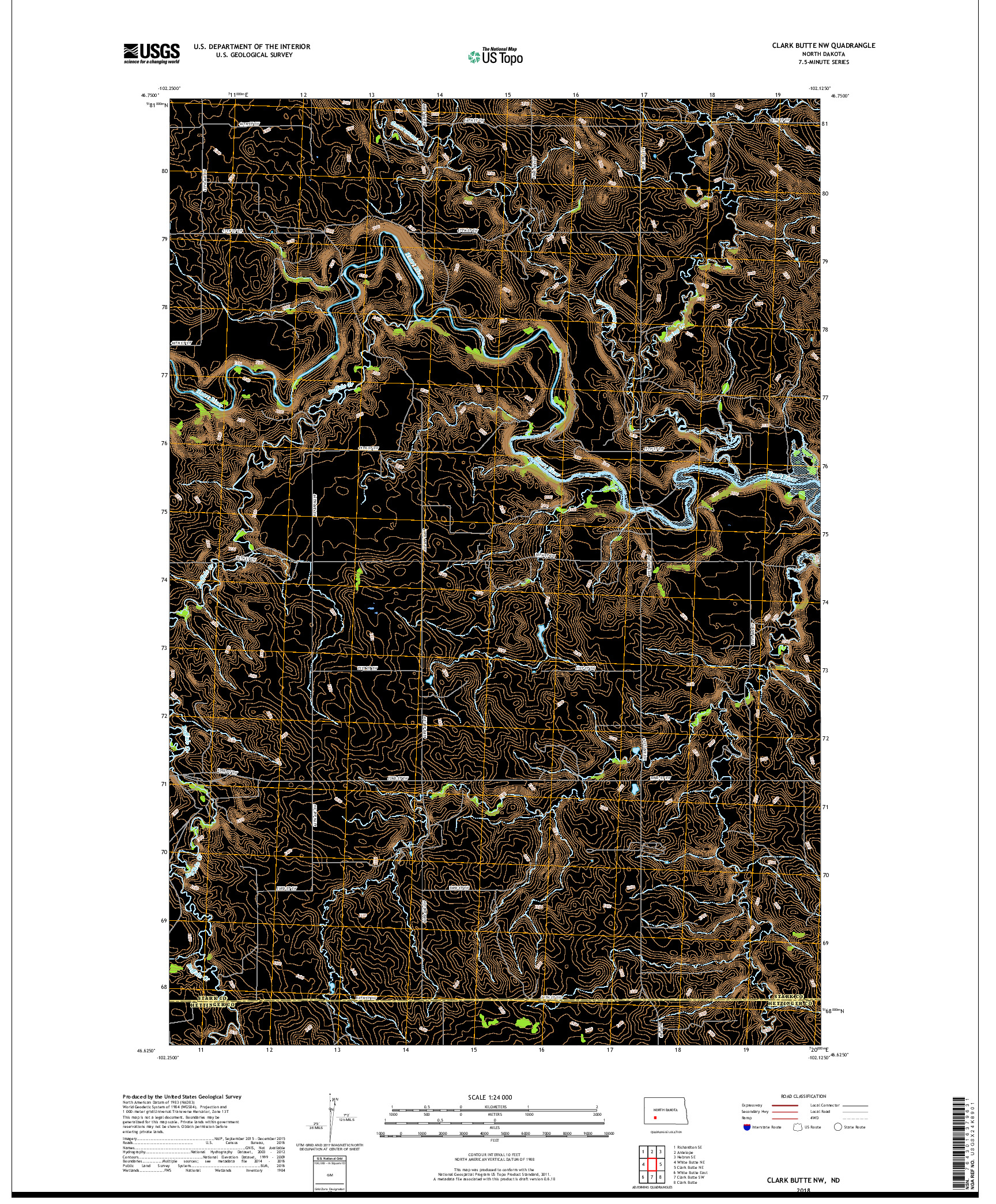 USGS US TOPO 7.5-MINUTE MAP FOR CLARK BUTTE NW, ND 2018