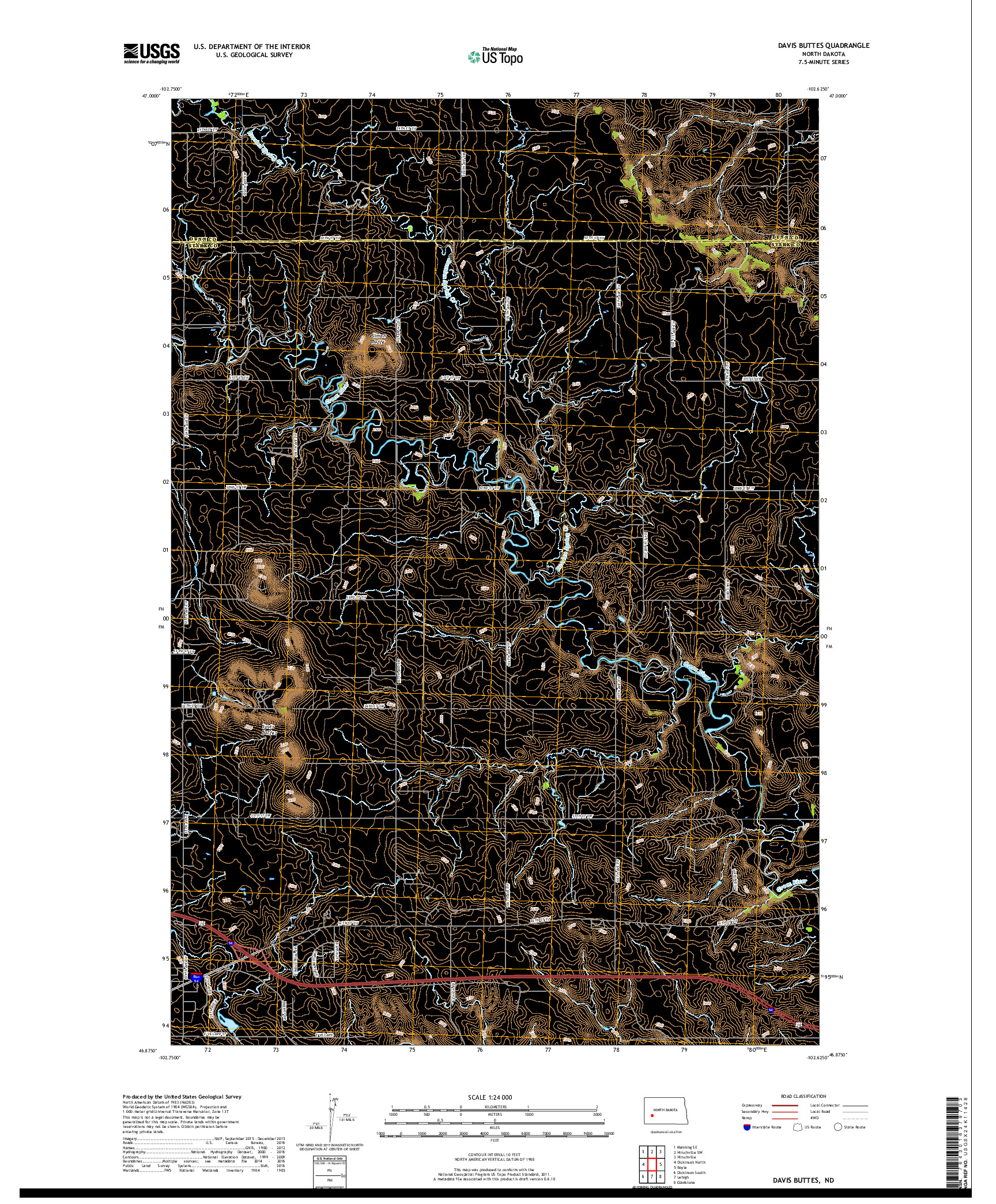 USGS US TOPO 7.5-MINUTE MAP FOR DAVIS BUTTES, ND 2018