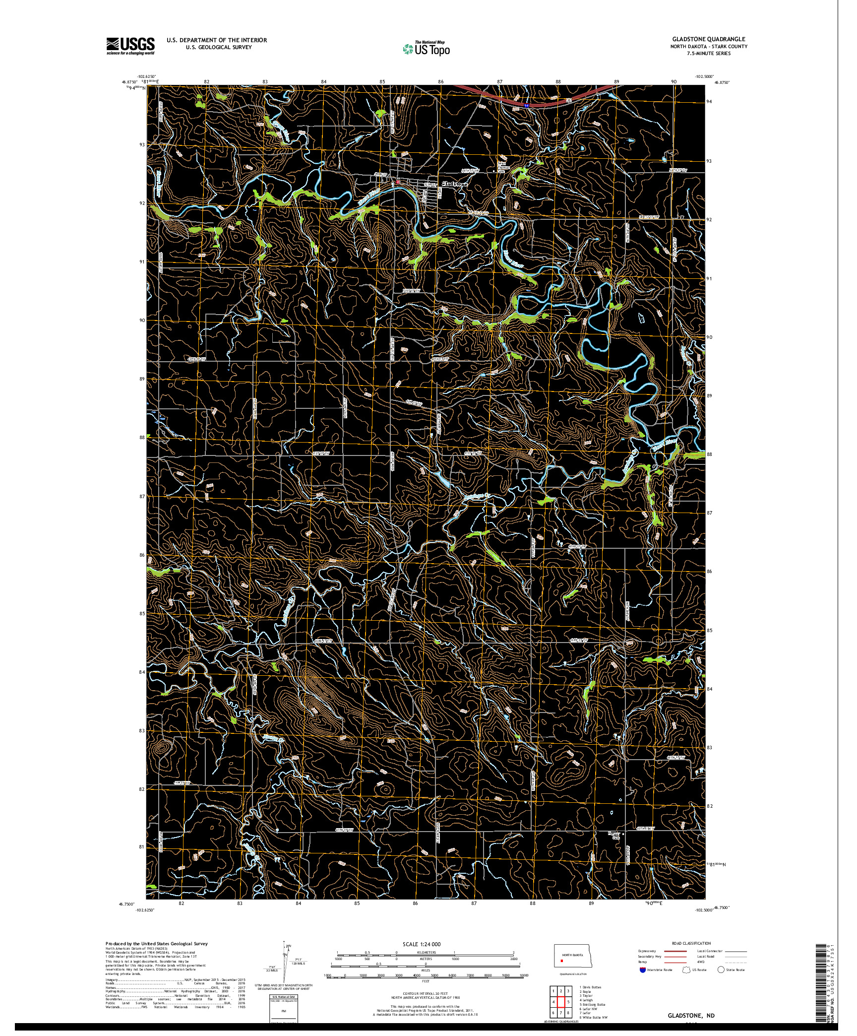 USGS US TOPO 7.5-MINUTE MAP FOR GLADSTONE, ND 2018