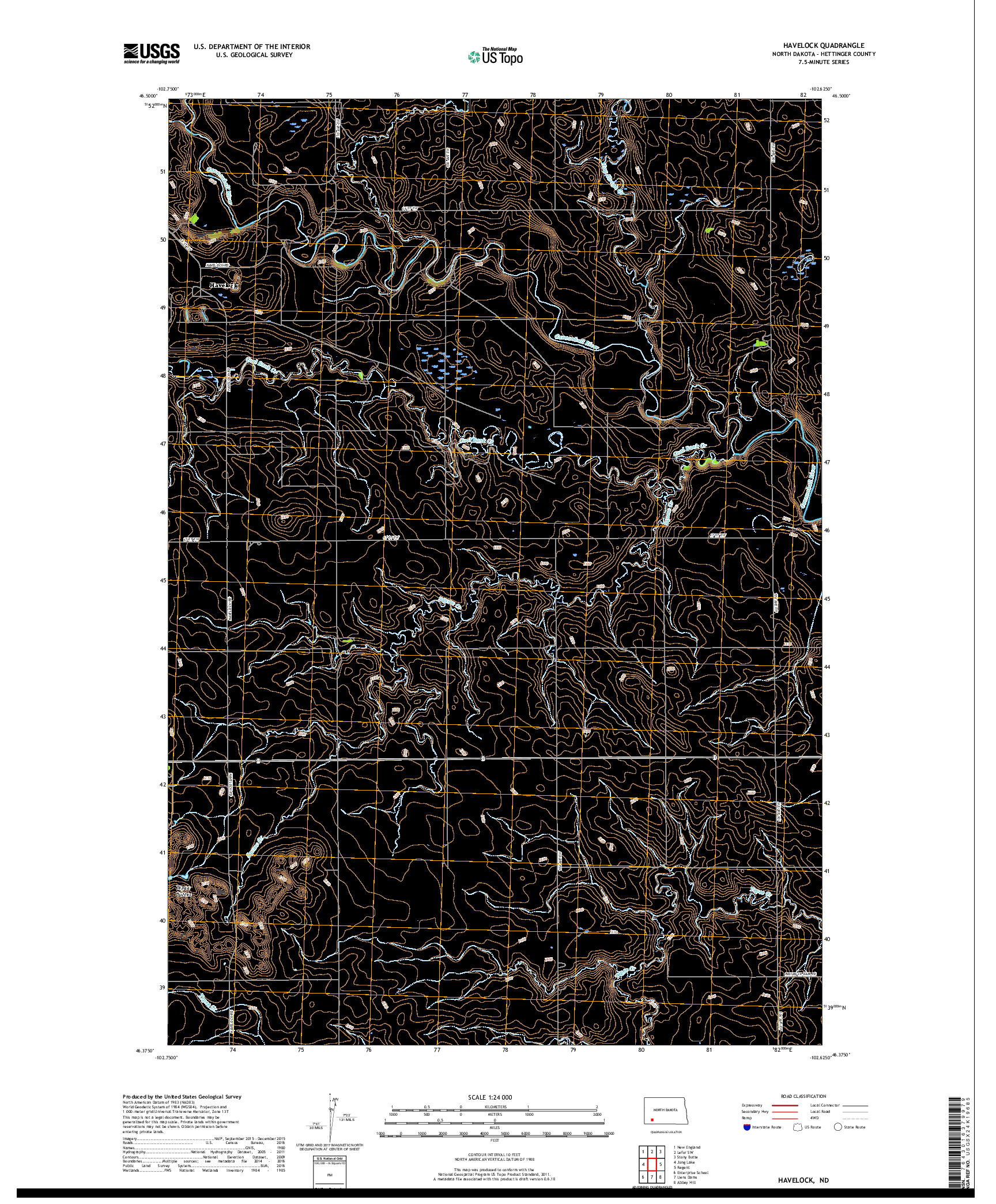 USGS US TOPO 7.5-MINUTE MAP FOR HAVELOCK, ND 2018