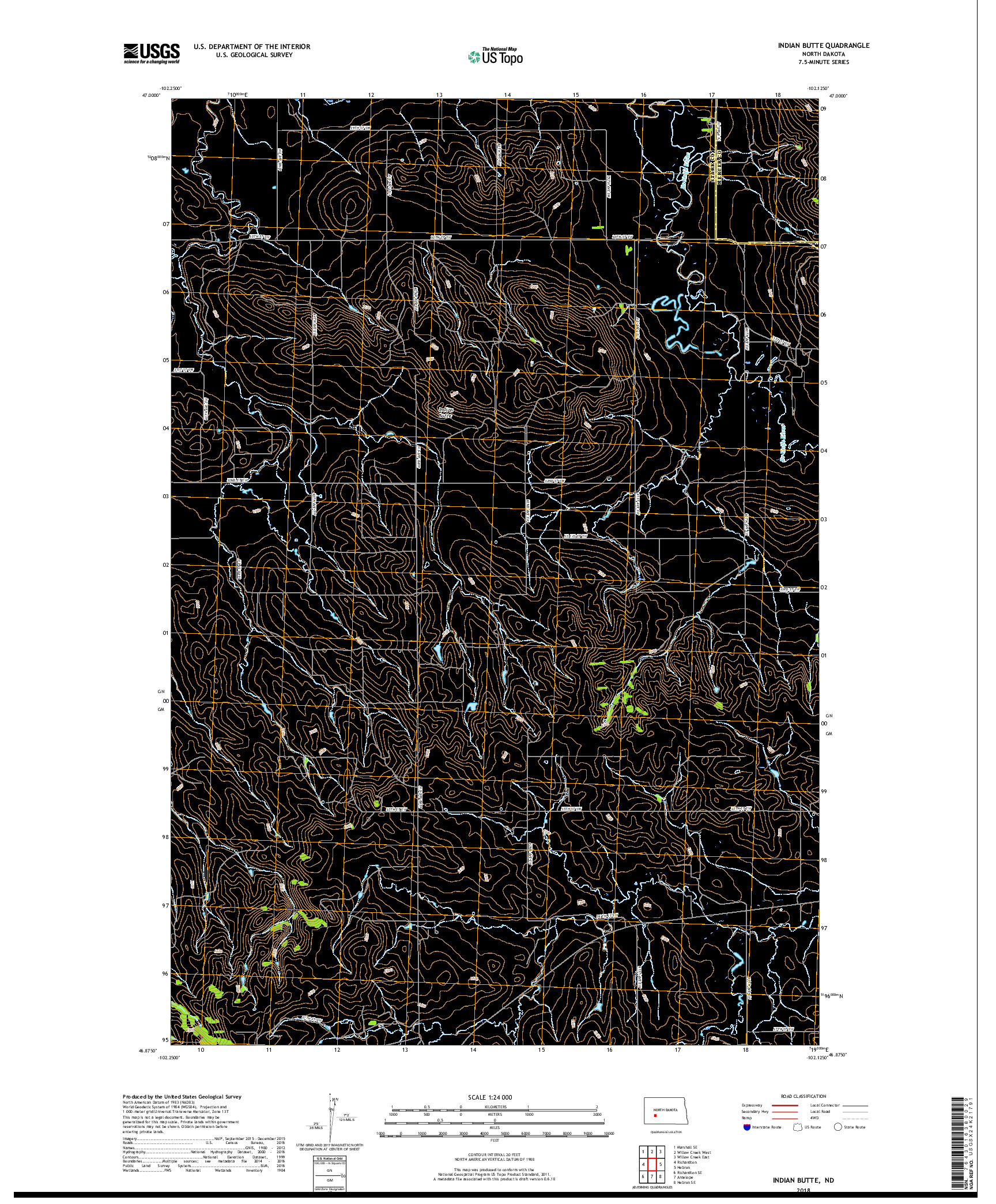 USGS US TOPO 7.5-MINUTE MAP FOR INDIAN BUTTE, ND 2018