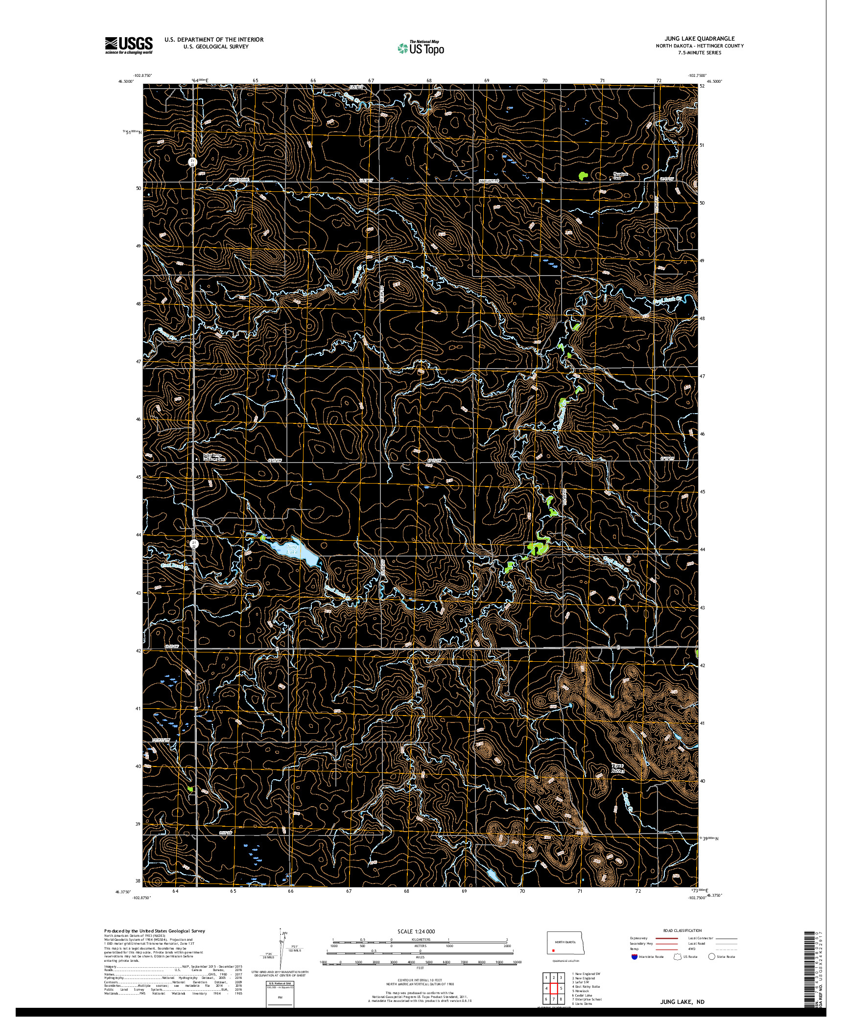 USGS US TOPO 7.5-MINUTE MAP FOR JUNG LAKE, ND 2018