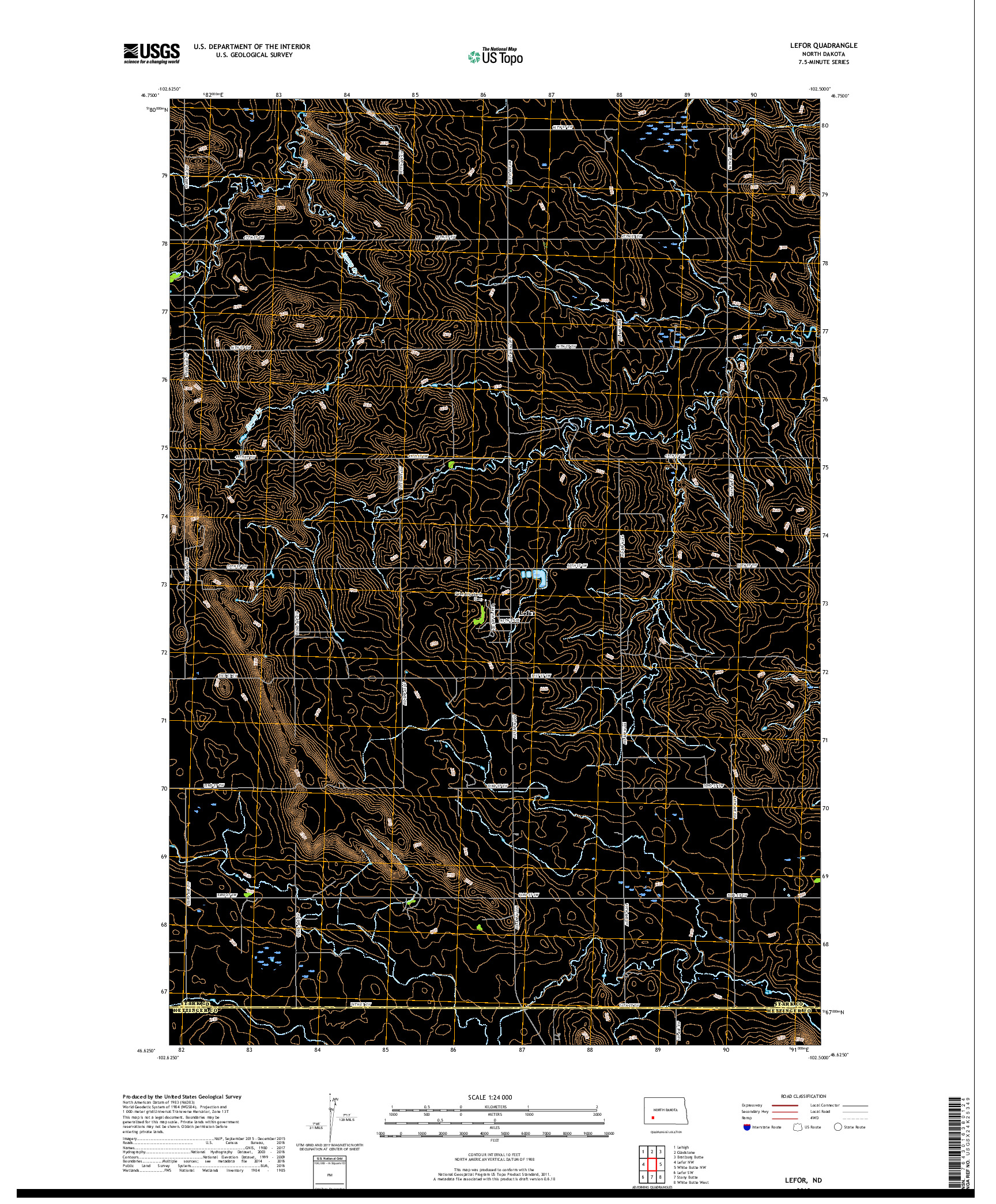 USGS US TOPO 7.5-MINUTE MAP FOR LEFOR, ND 2018