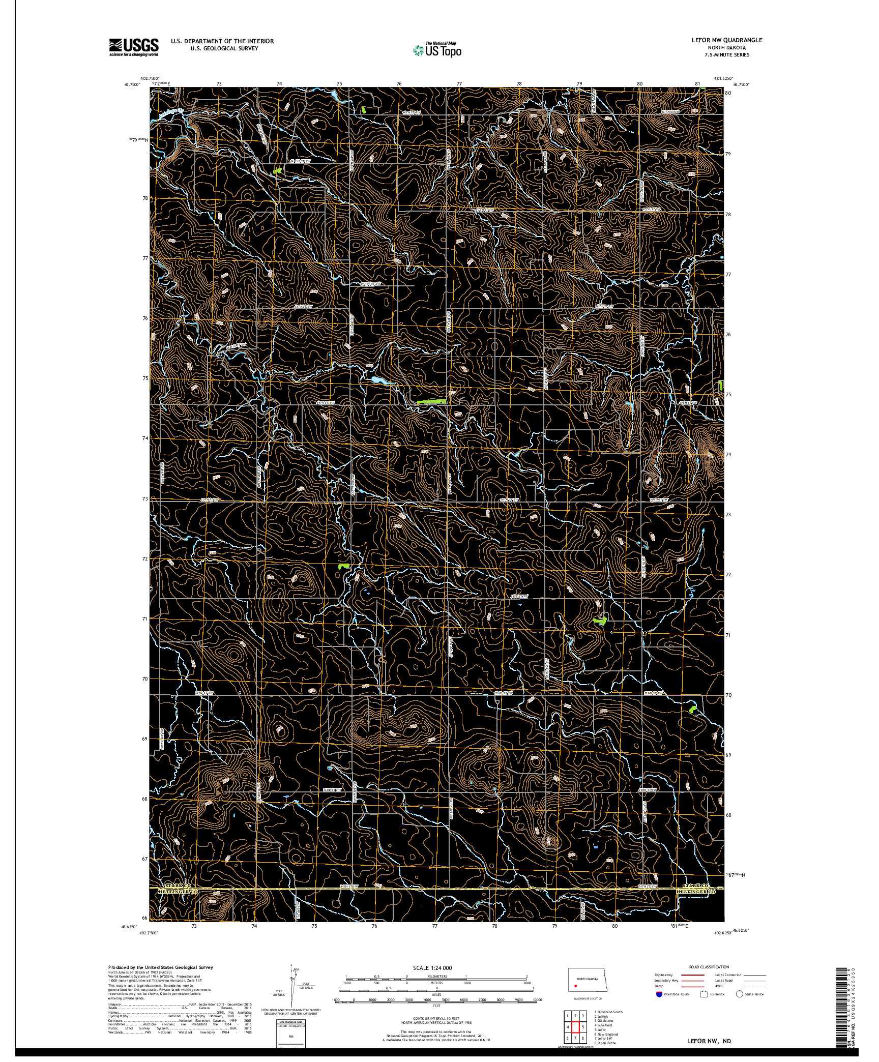 USGS US TOPO 7.5-MINUTE MAP FOR LEFOR NW, ND 2018