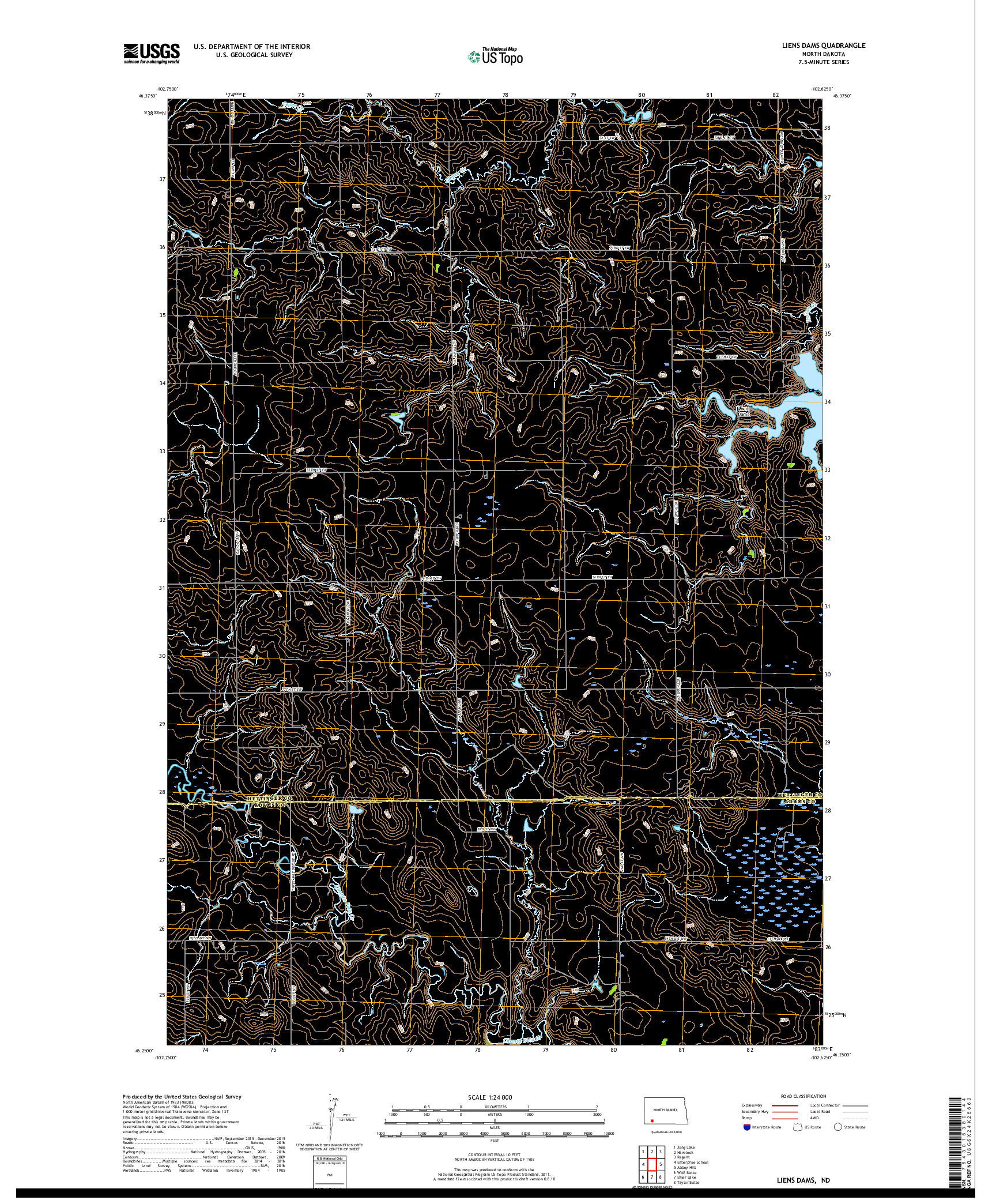 USGS US TOPO 7.5-MINUTE MAP FOR LIENS DAMS, ND 2018