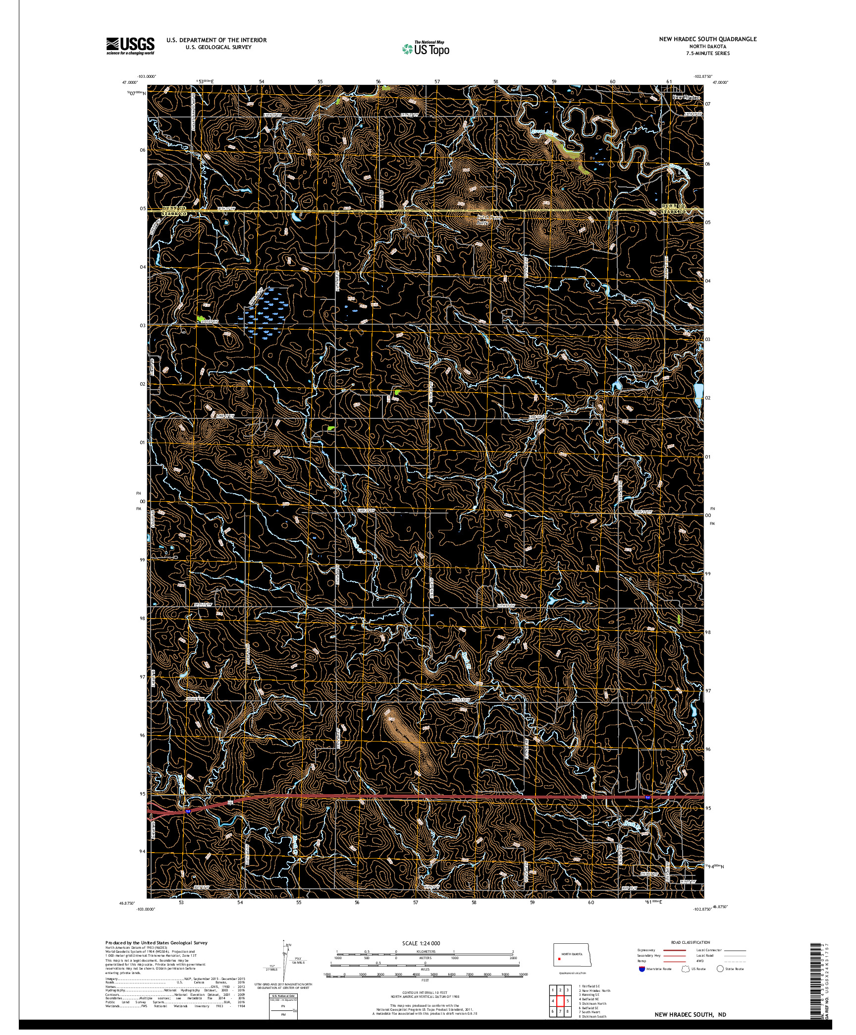 USGS US TOPO 7.5-MINUTE MAP FOR NEW HRADEC SOUTH, ND 2018