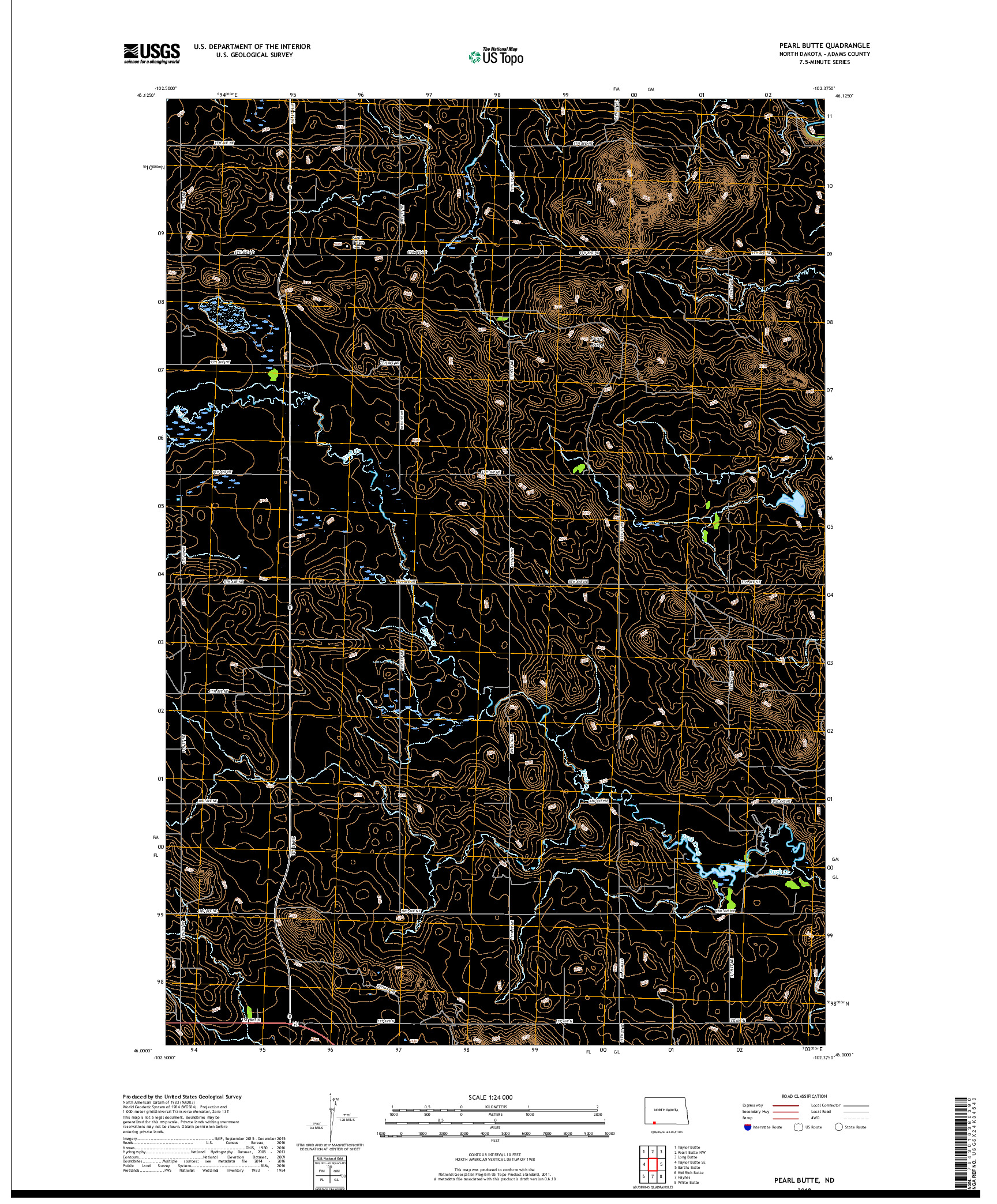 USGS US TOPO 7.5-MINUTE MAP FOR PEARL BUTTE, ND 2018