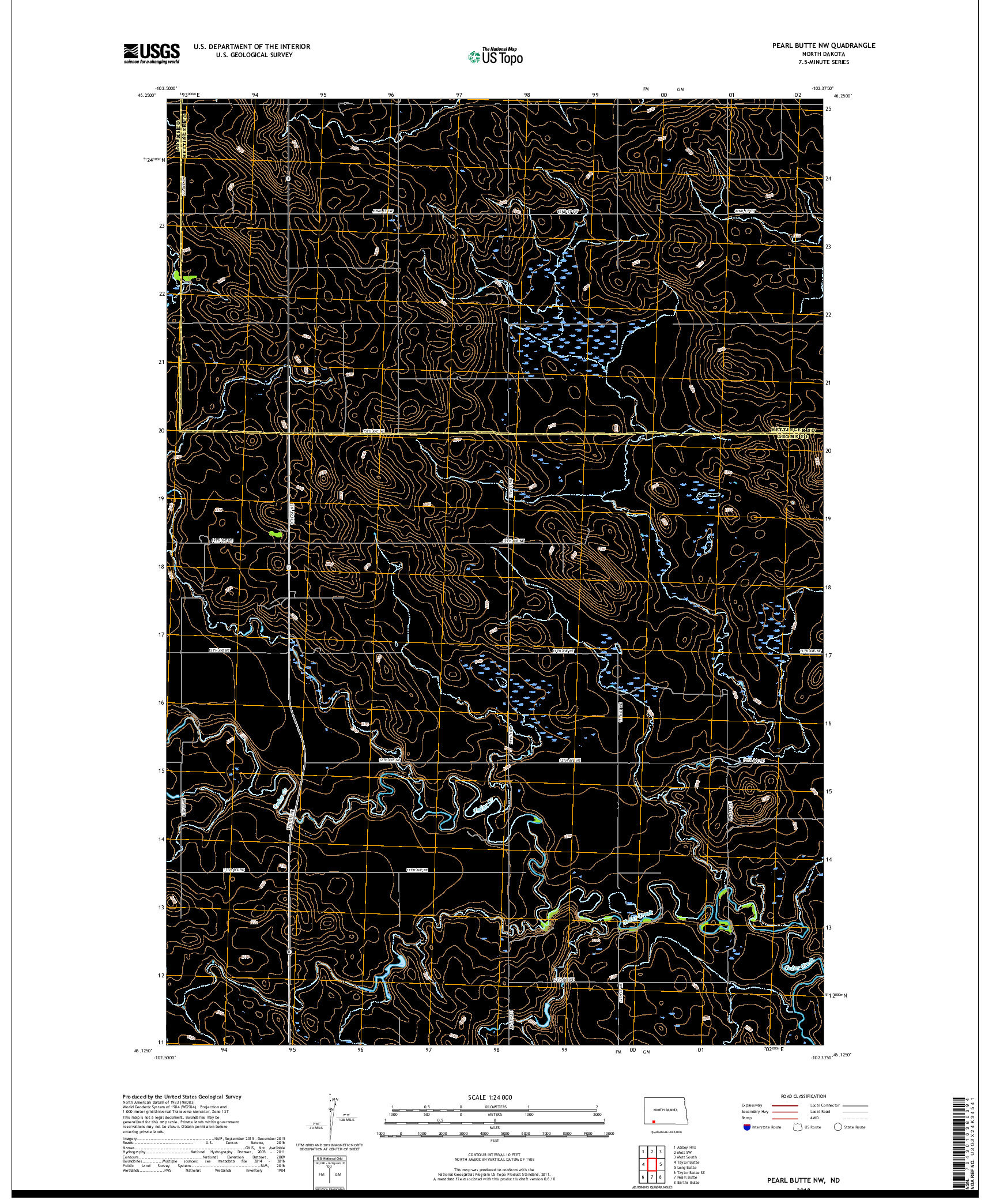 USGS US TOPO 7.5-MINUTE MAP FOR PEARL BUTTE NW, ND 2018