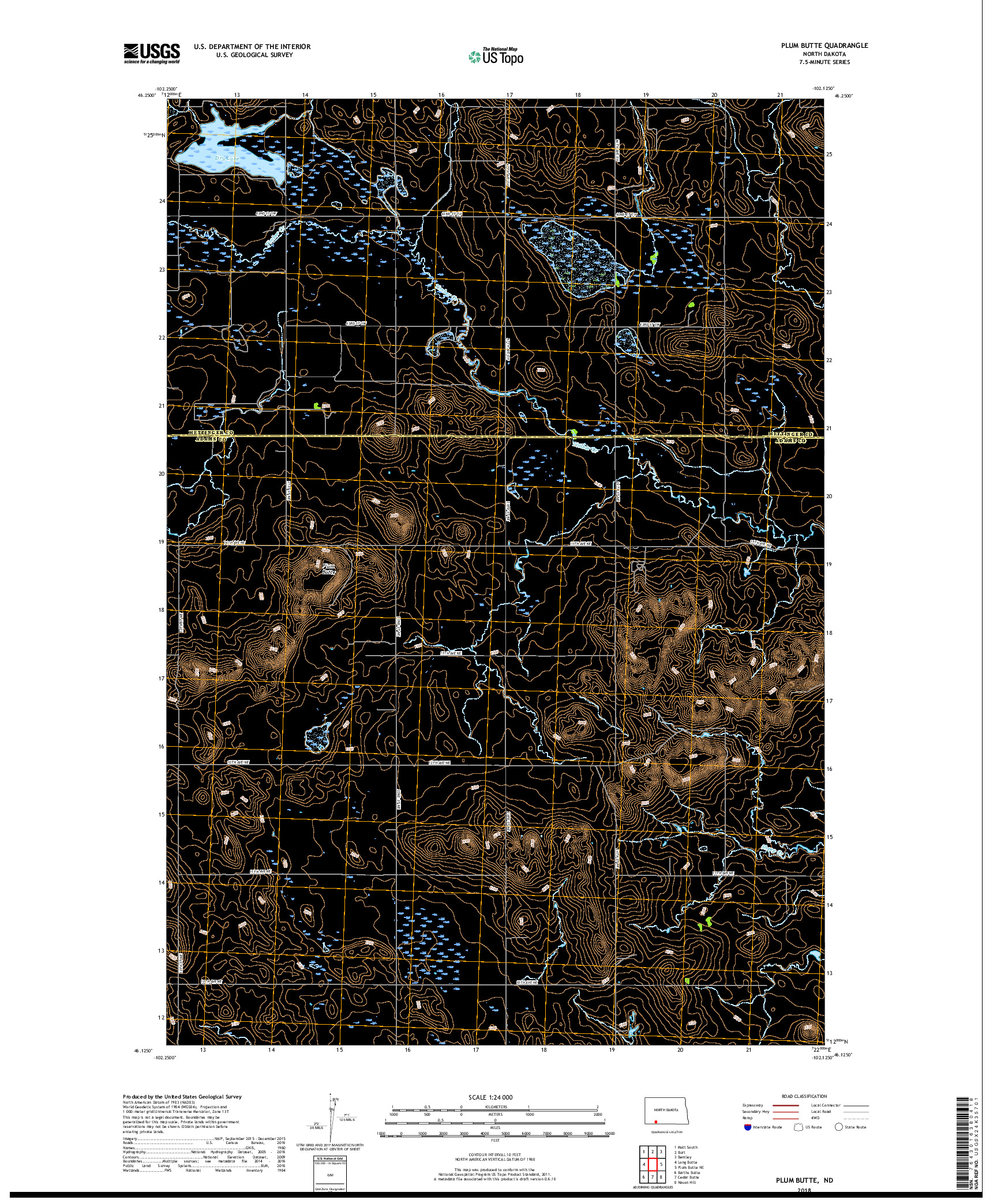 USGS US TOPO 7.5-MINUTE MAP FOR PLUM BUTTE, ND 2018