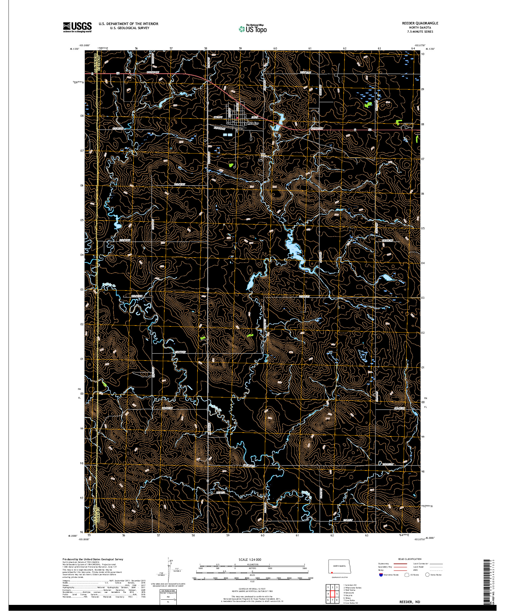 USGS US TOPO 7.5-MINUTE MAP FOR REEDER, ND 2018