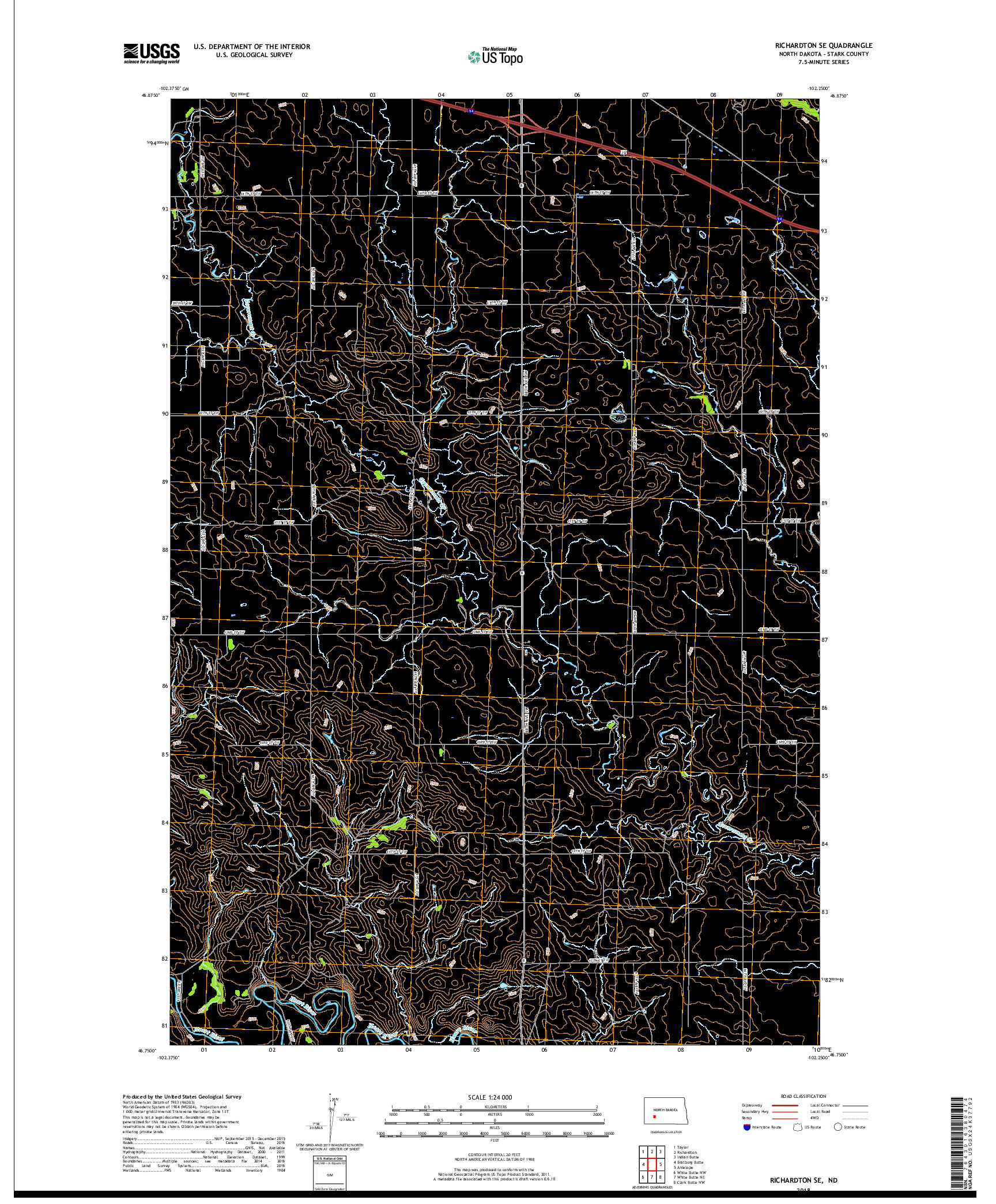 USGS US TOPO 7.5-MINUTE MAP FOR RICHARDTON SE, ND 2018