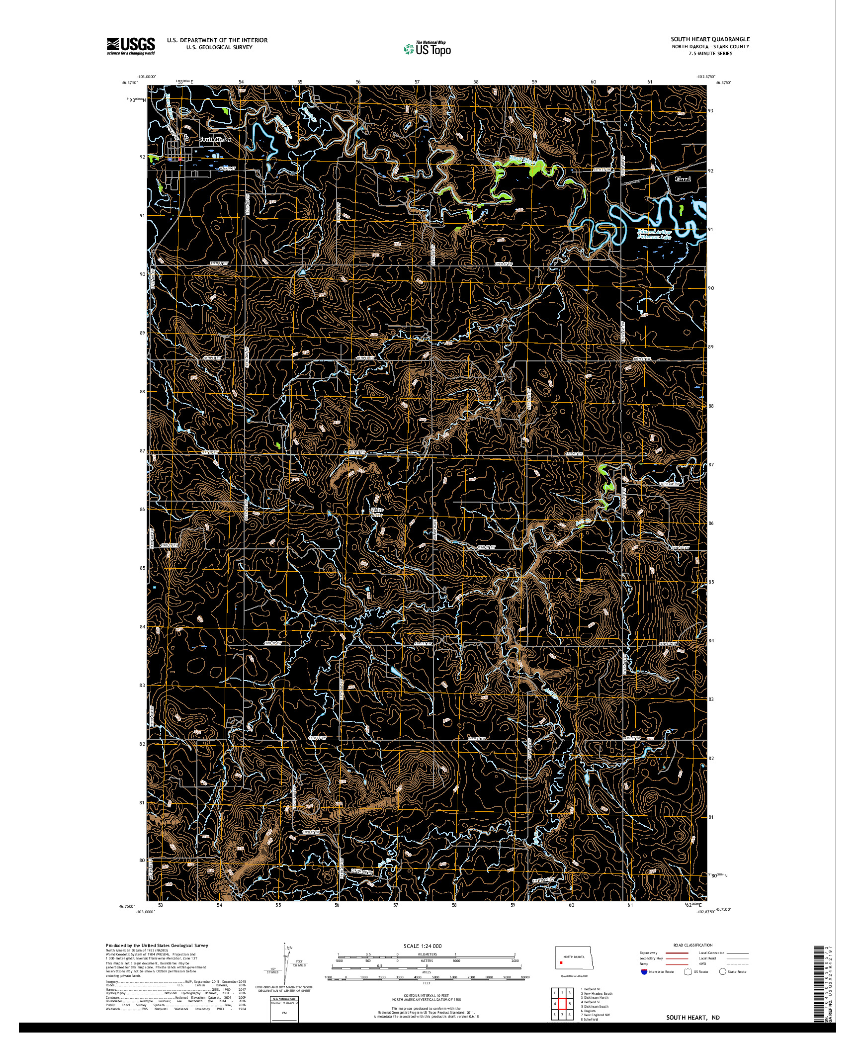 USGS US TOPO 7.5-MINUTE MAP FOR SOUTH HEART, ND 2018