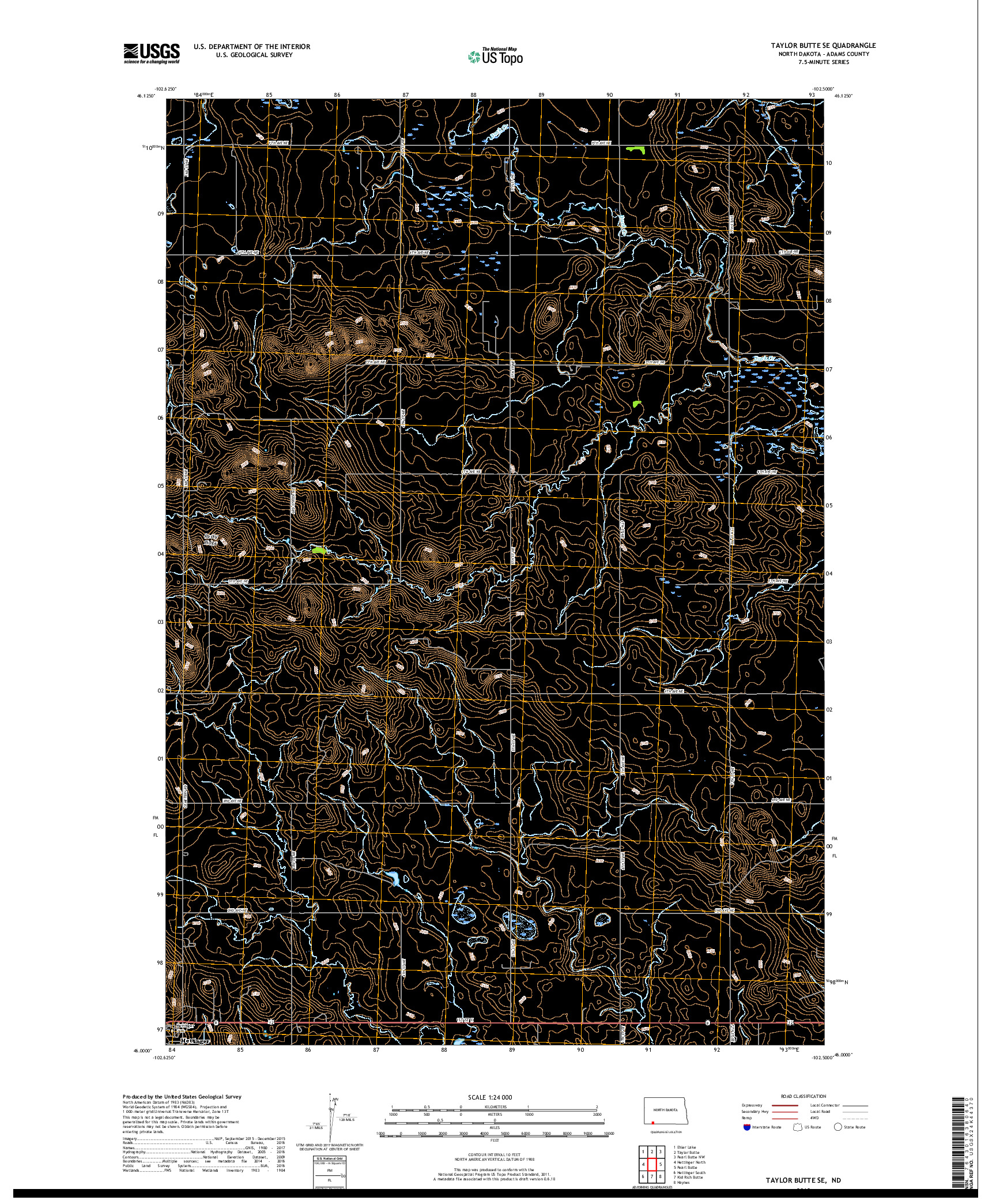 USGS US TOPO 7.5-MINUTE MAP FOR TAYLOR BUTTE SE, ND 2018