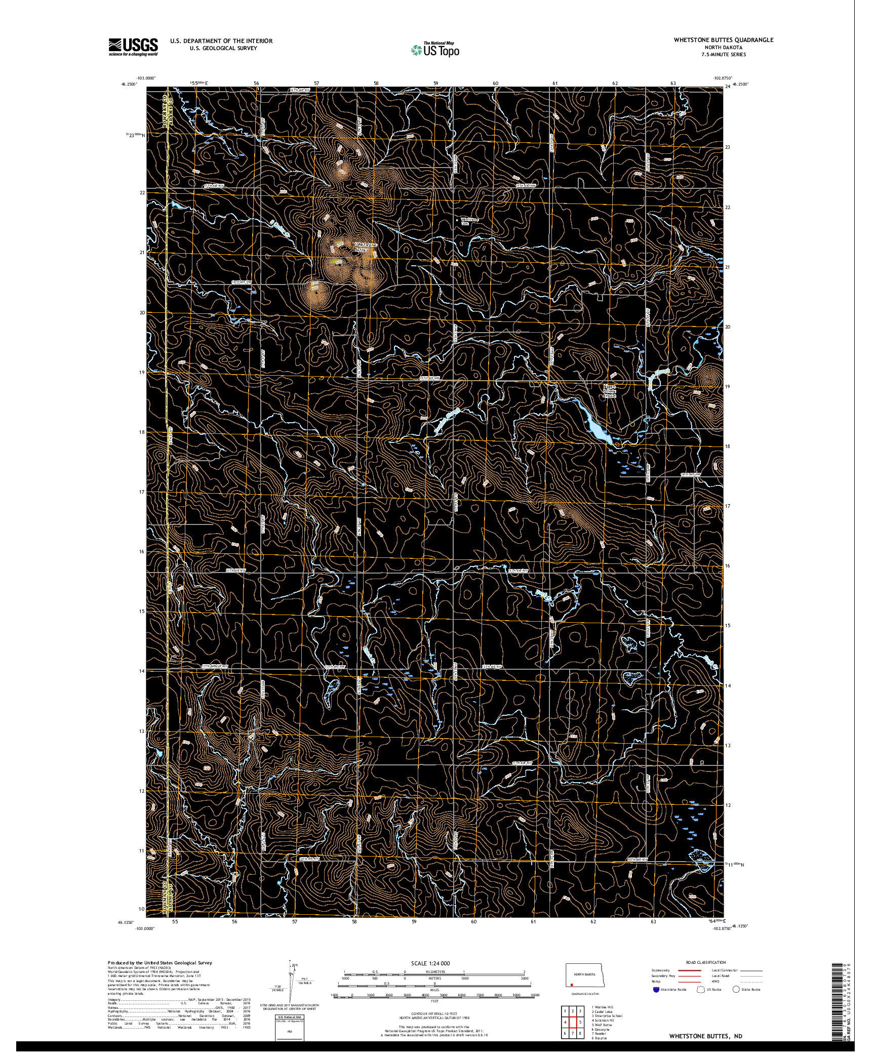 USGS US TOPO 7.5-MINUTE MAP FOR WHETSTONE BUTTES, ND 2018