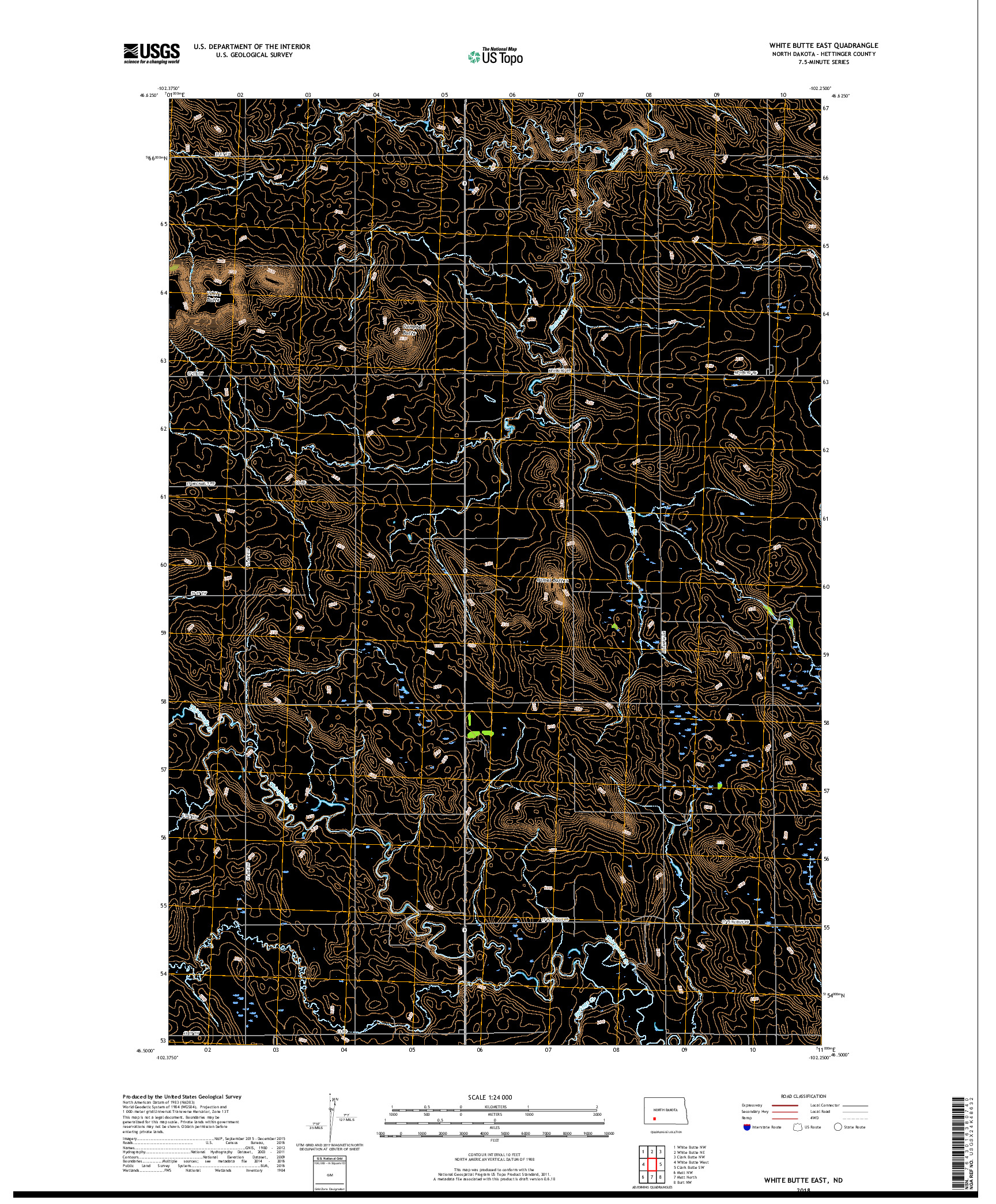 USGS US TOPO 7.5-MINUTE MAP FOR WHITE BUTTE EAST, ND 2018