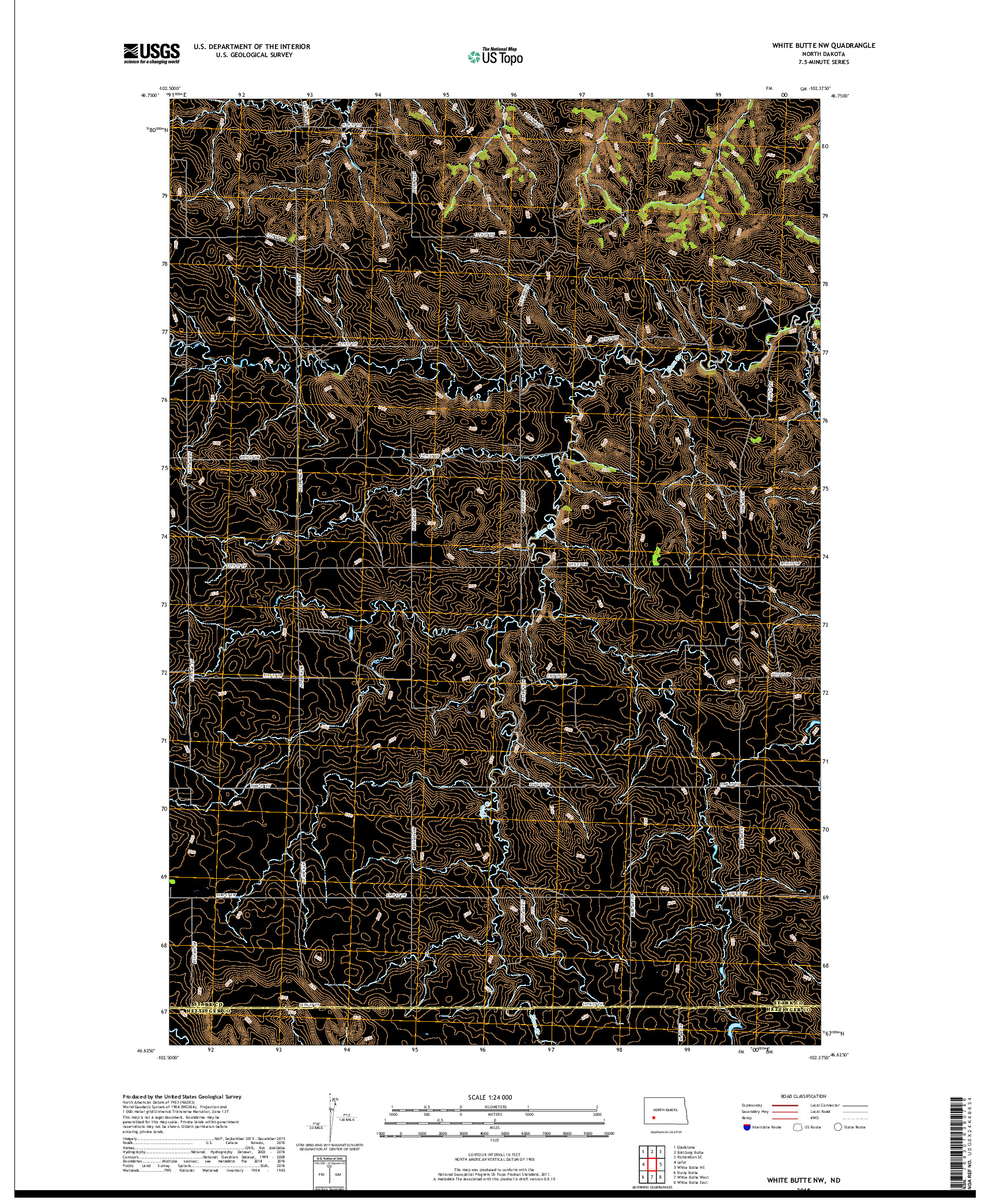 USGS US TOPO 7.5-MINUTE MAP FOR WHITE BUTTE NW, ND 2018