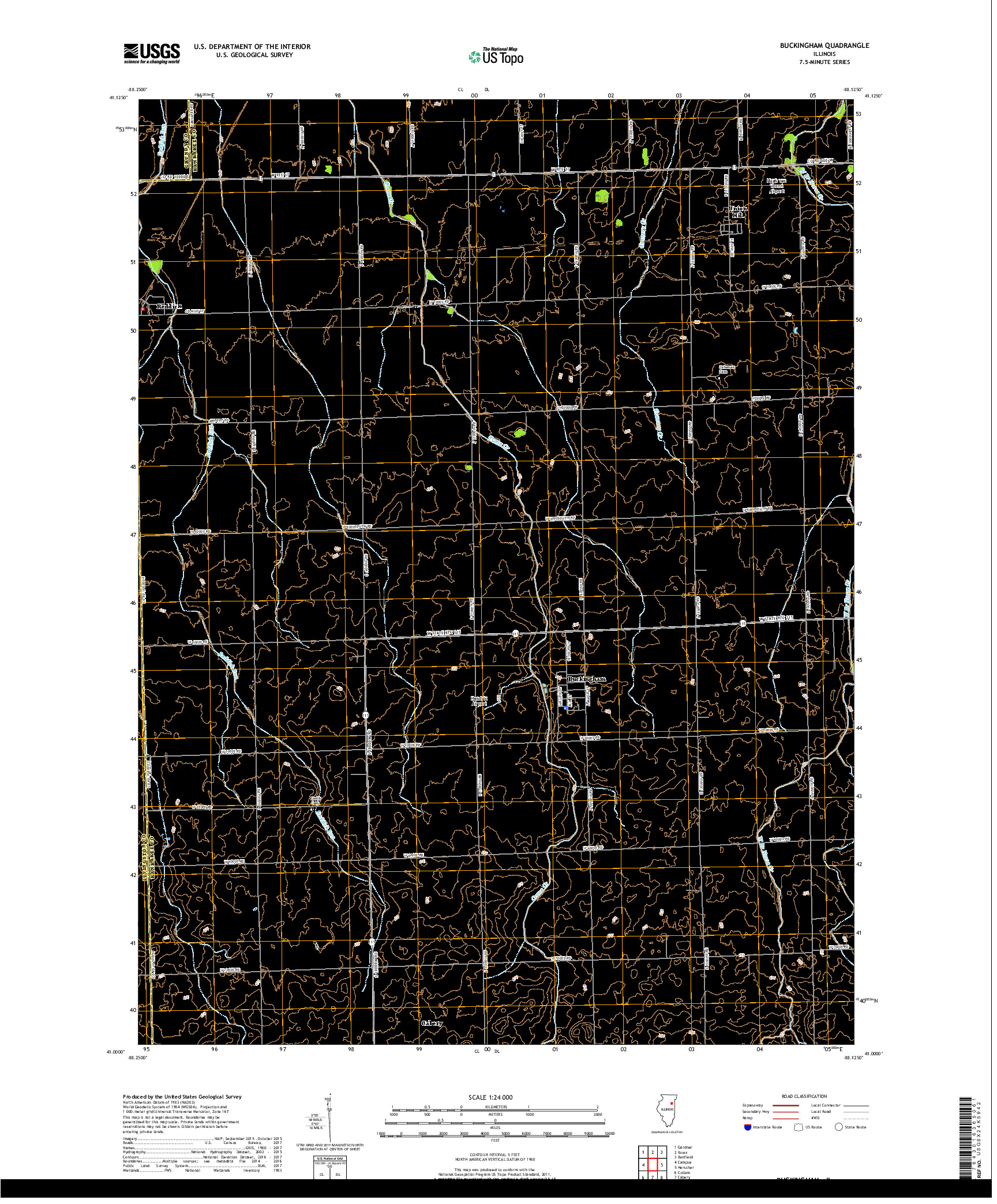 USGS US TOPO 7.5-MINUTE MAP FOR BUCKINGHAM, IL 2018