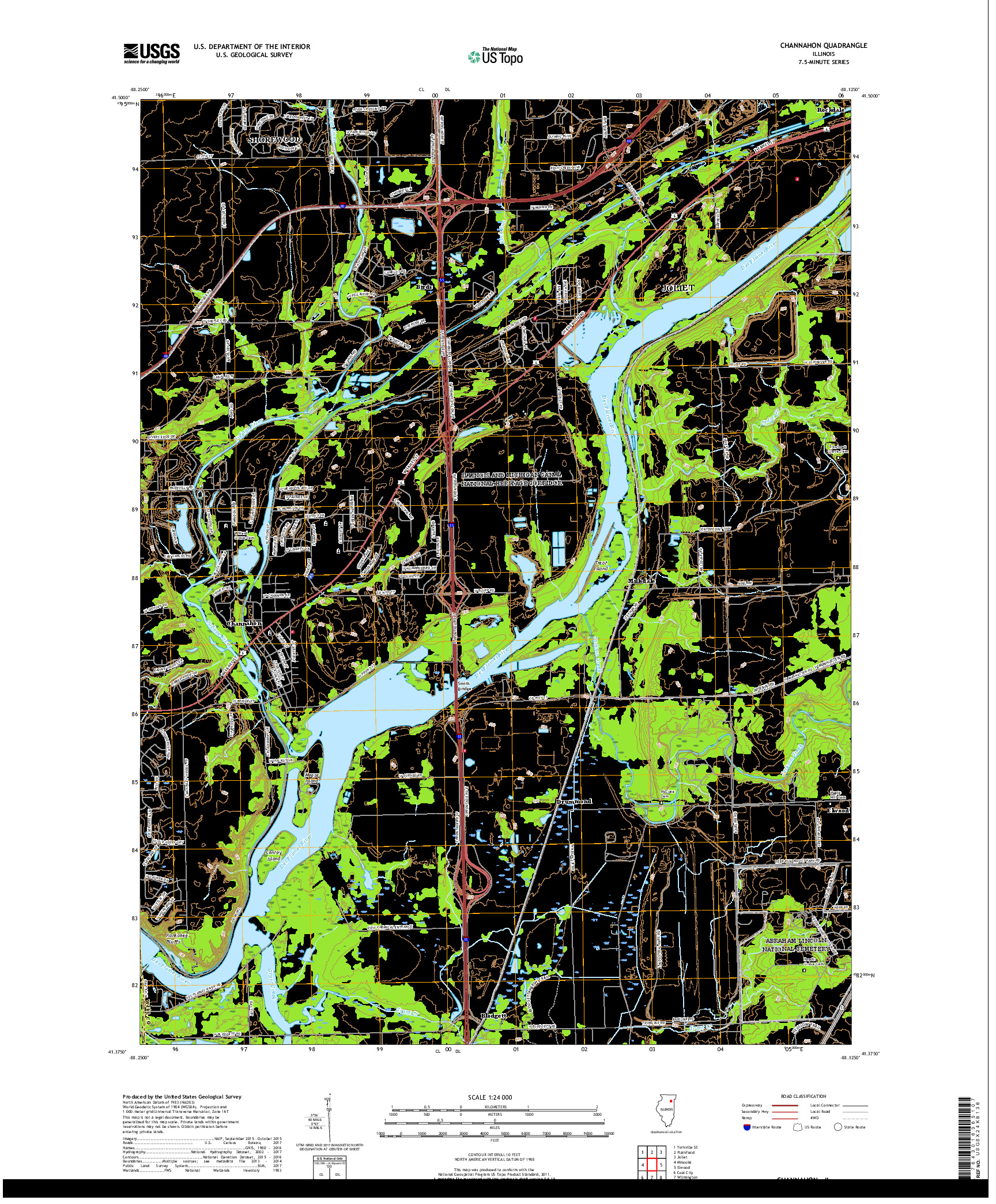 USGS US TOPO 7.5-MINUTE MAP FOR CHANNAHON, IL 2018