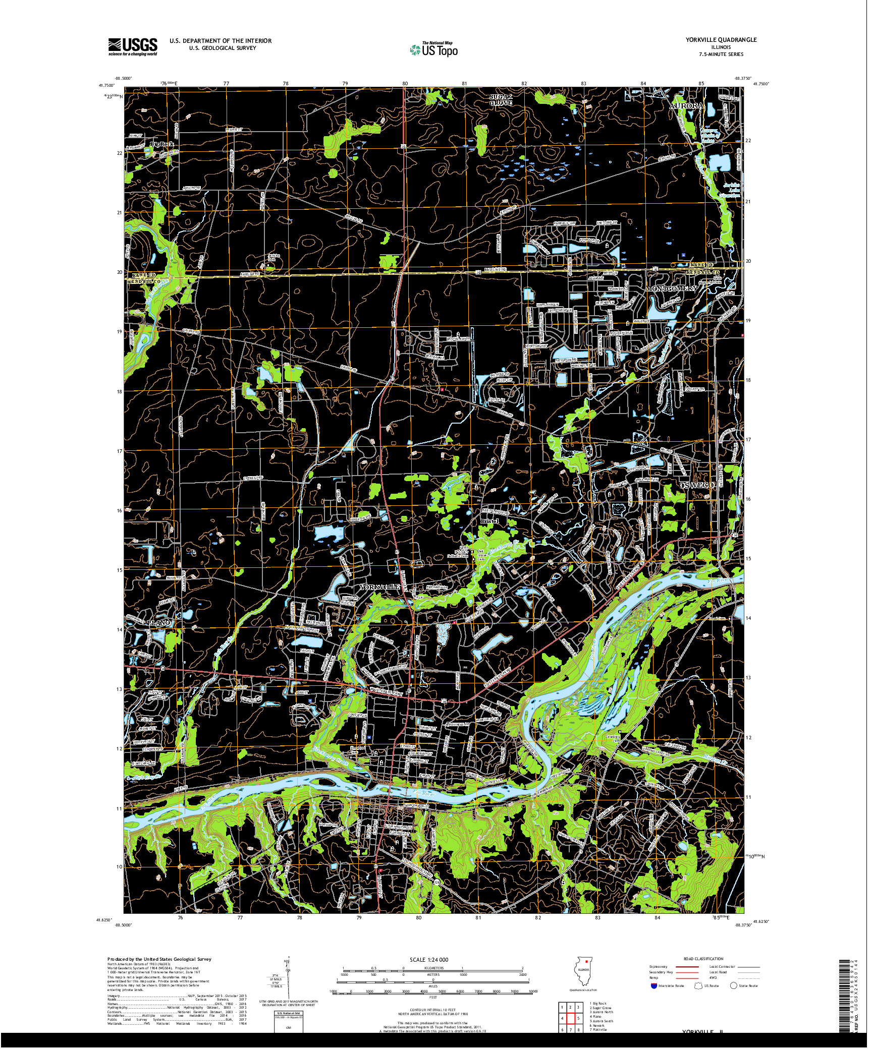 USGS US TOPO 7.5-MINUTE MAP FOR YORKVILLE, IL 2018