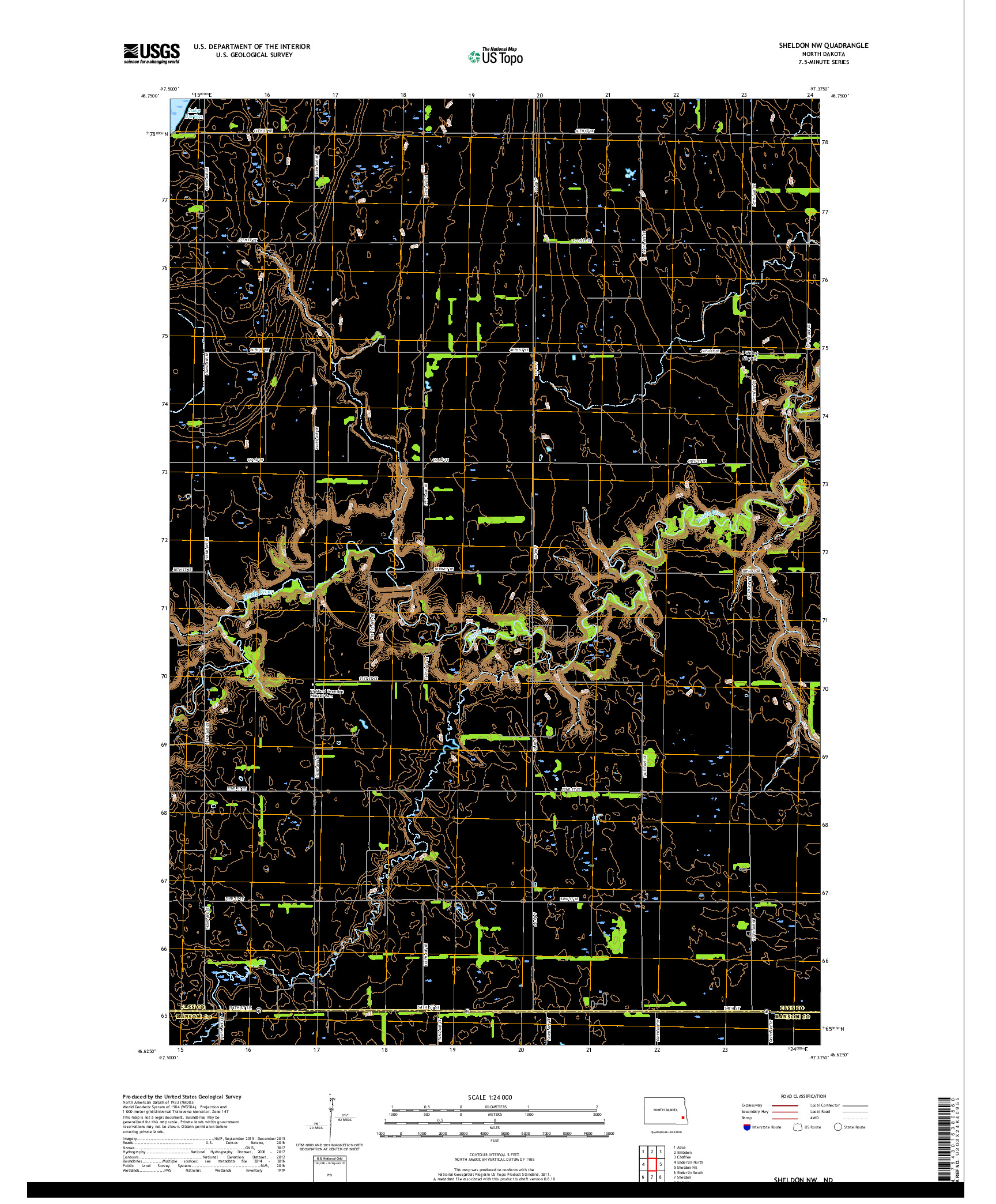 USGS US TOPO 7.5-MINUTE MAP FOR SHELDON NW, ND 2018