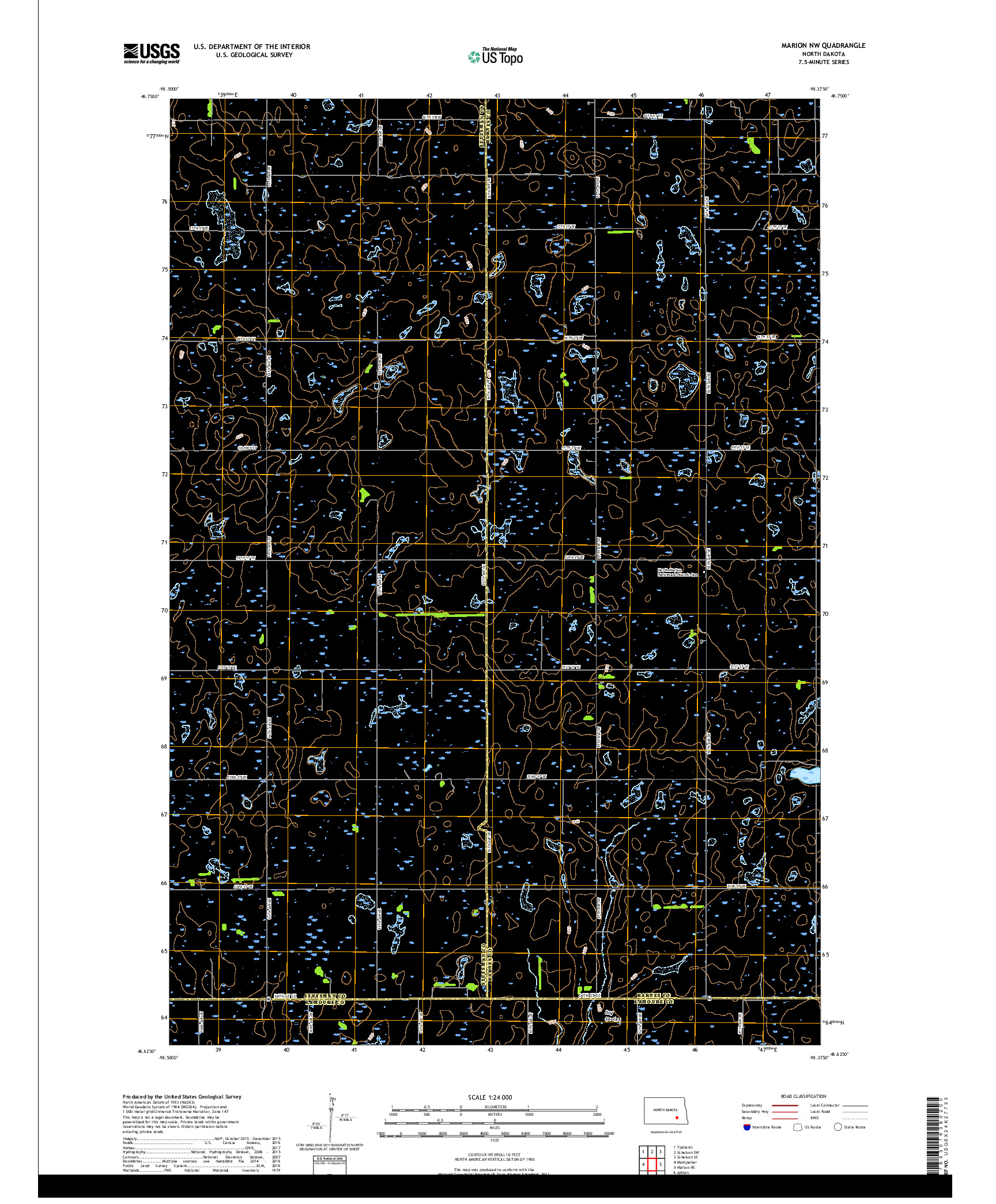 USGS US TOPO 7.5-MINUTE MAP FOR MARION NW, ND 2018