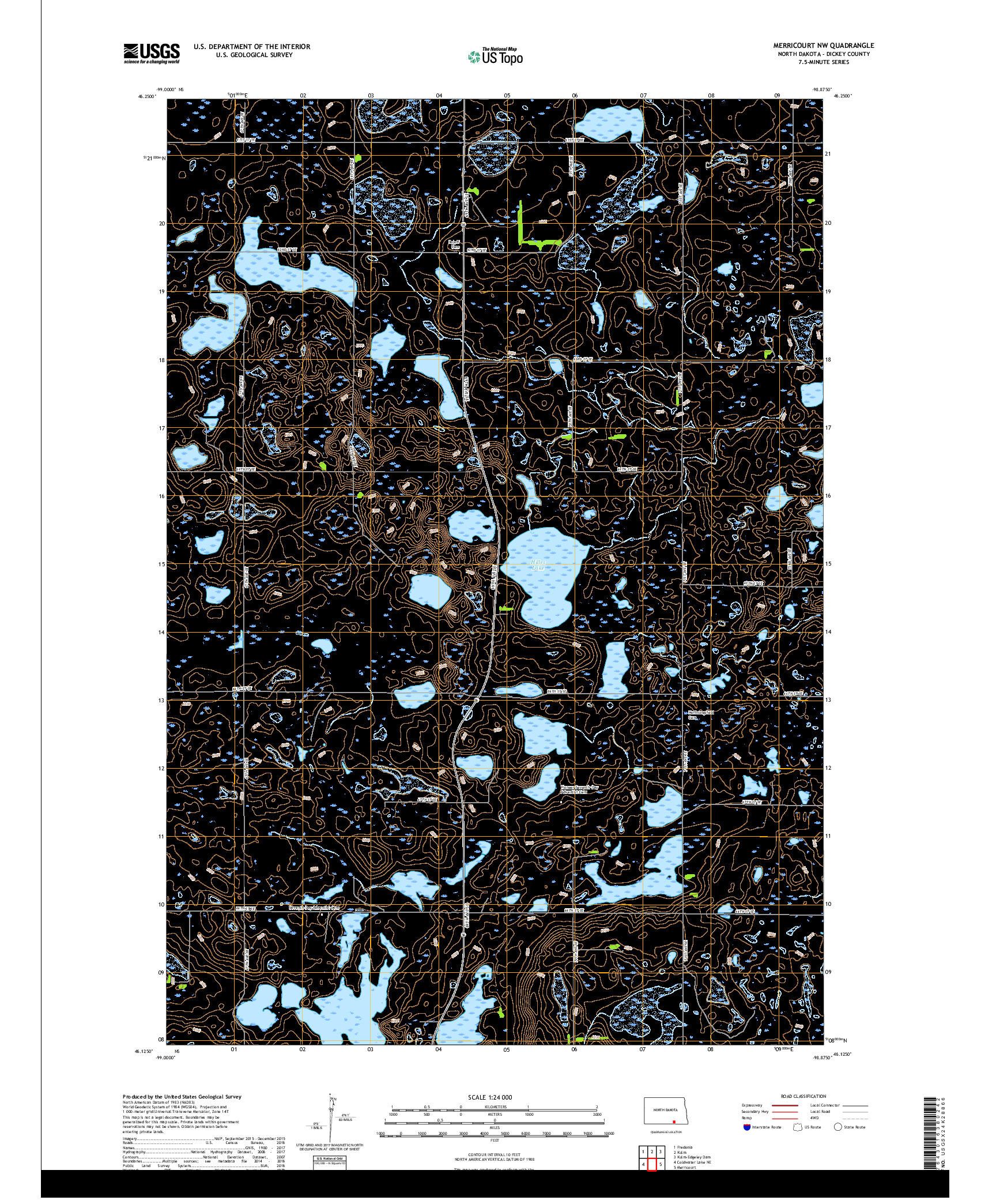 USGS US TOPO 7.5-MINUTE MAP FOR MERRICOURT NW, ND 2018