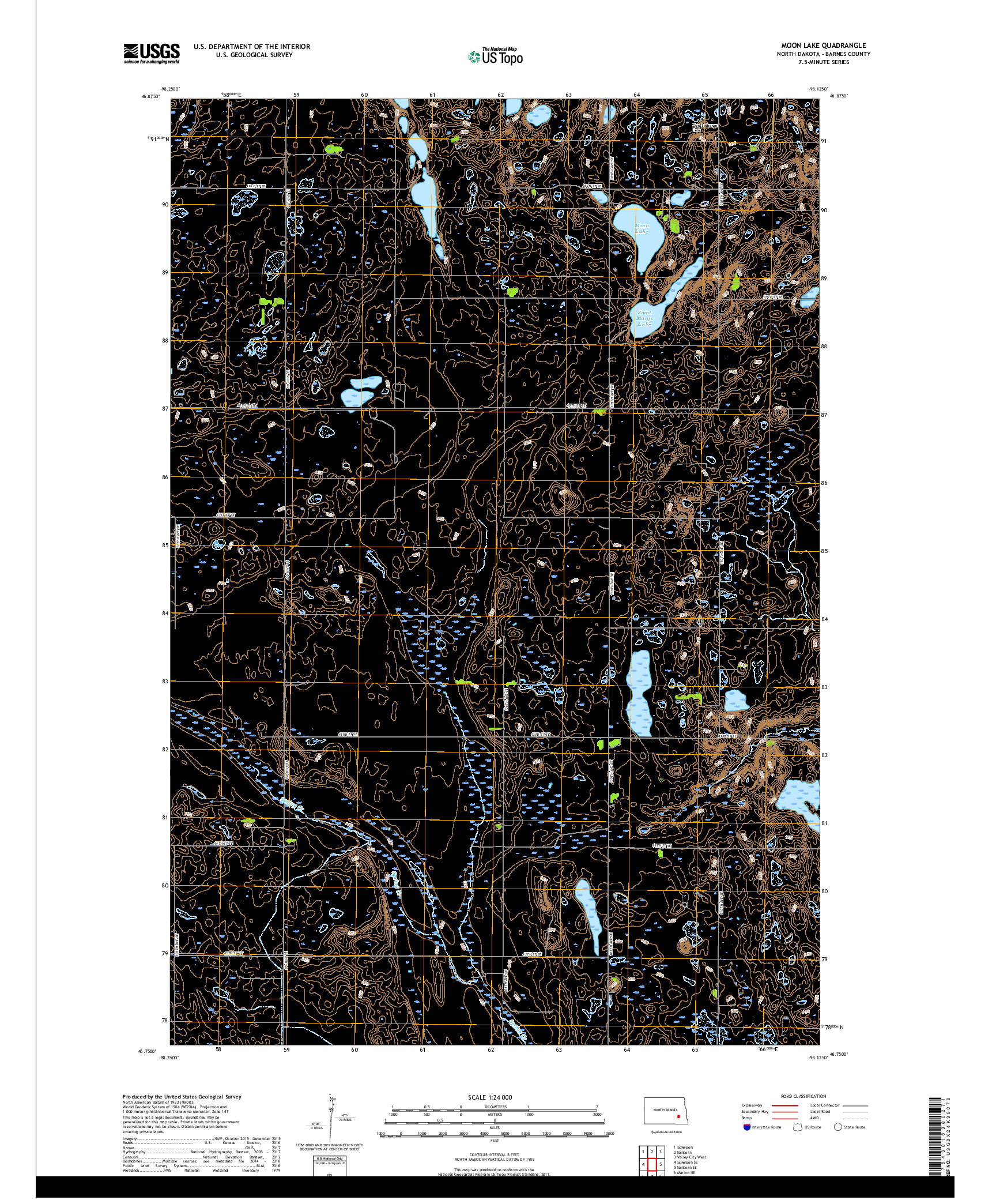USGS US TOPO 7.5-MINUTE MAP FOR MOON LAKE, ND 2018
