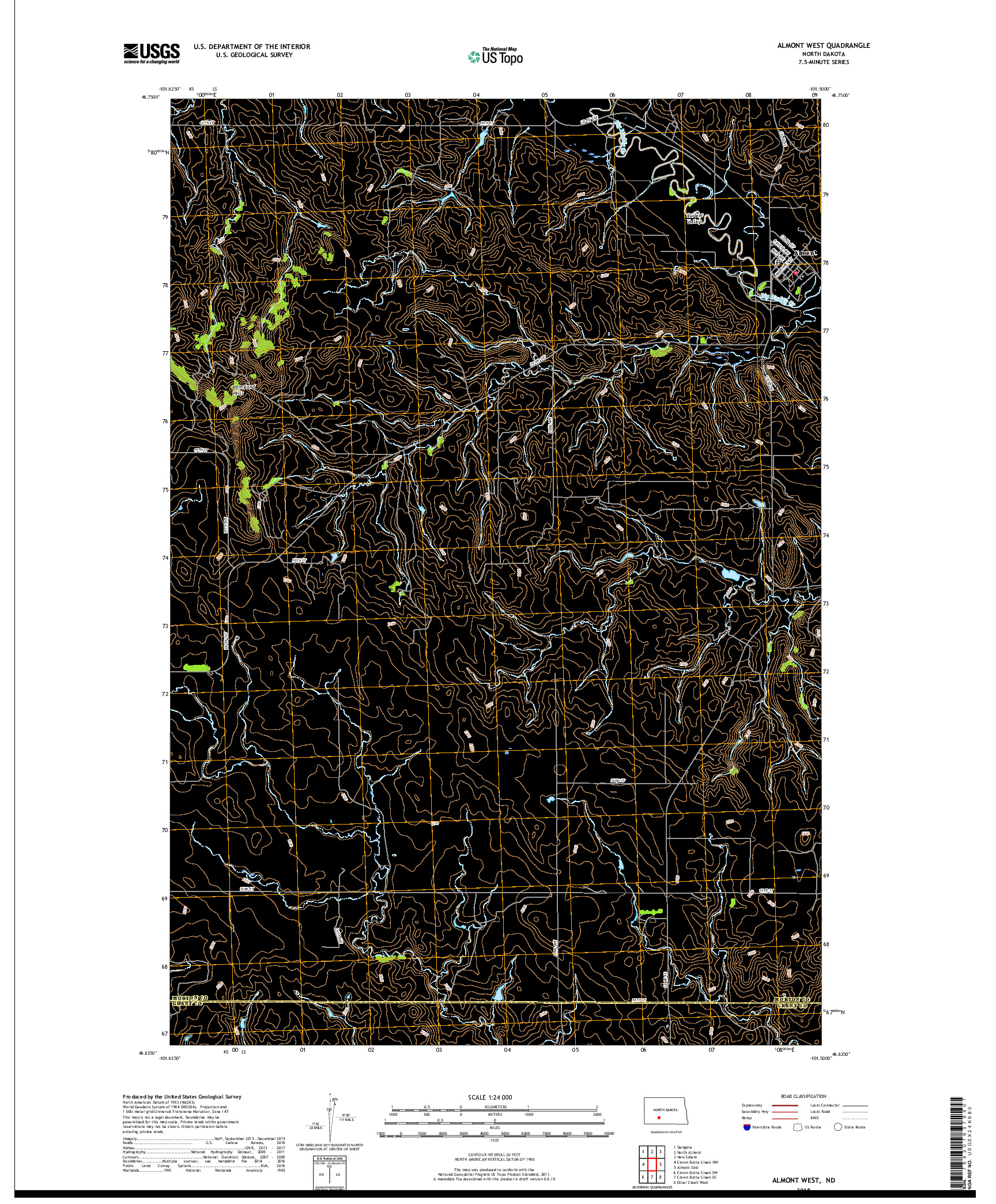 USGS US TOPO 7.5-MINUTE MAP FOR ALMONT WEST, ND 2018