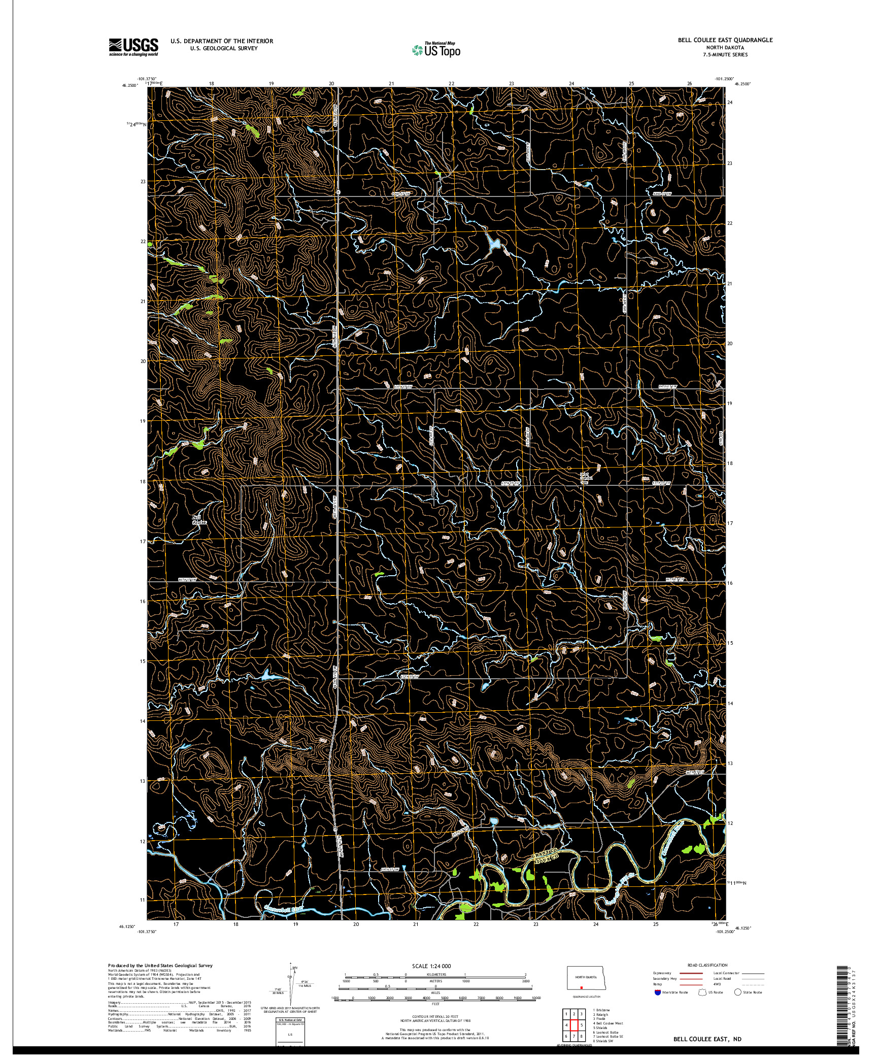 USGS US TOPO 7.5-MINUTE MAP FOR BELL COULEE EAST, ND 2018