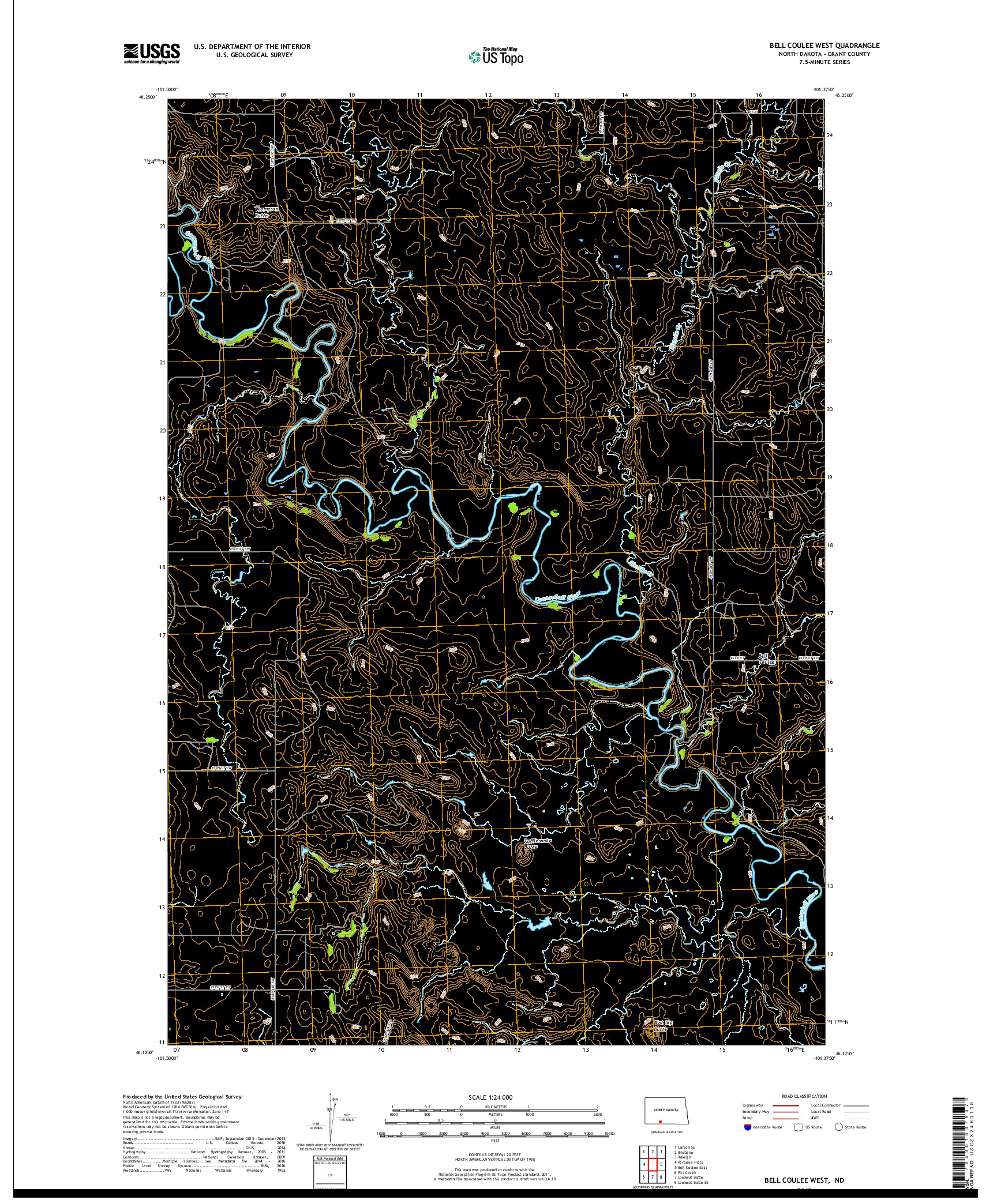 USGS US TOPO 7.5-MINUTE MAP FOR BELL COULEE WEST, ND 2018