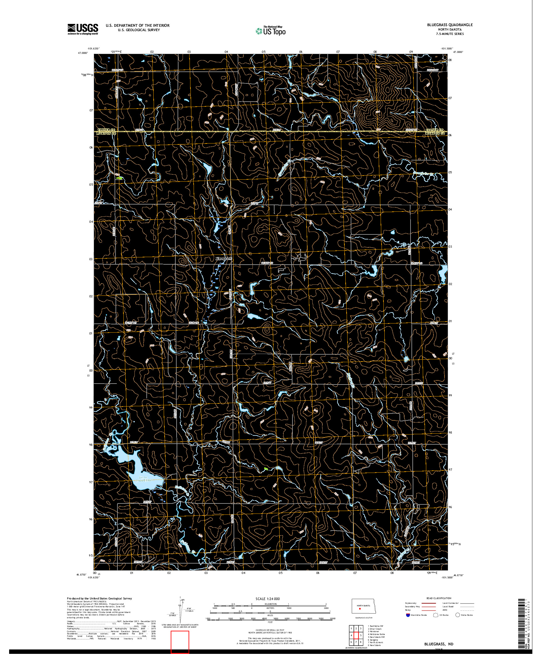 USGS US TOPO 7.5-MINUTE MAP FOR BLUEGRASS, ND 2018