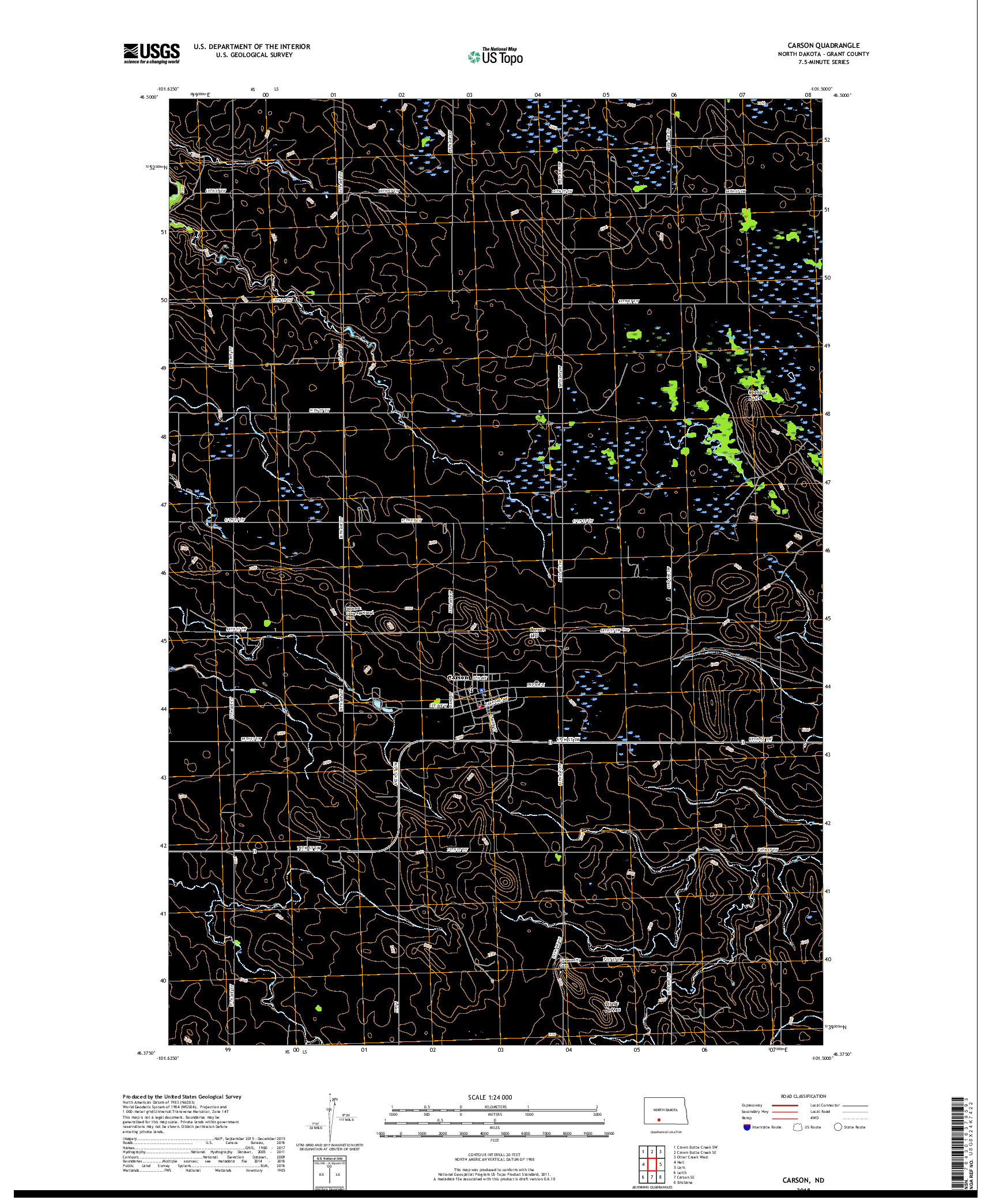 USGS US TOPO 7.5-MINUTE MAP FOR CARSON, ND 2018