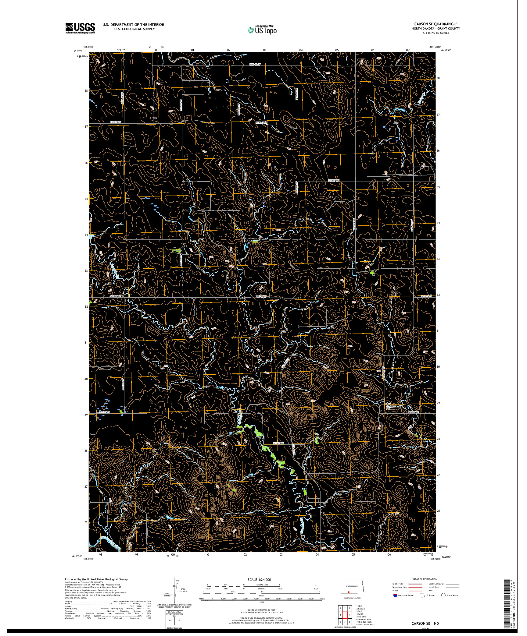 USGS US TOPO 7.5-MINUTE MAP FOR CARSON SE, ND 2018