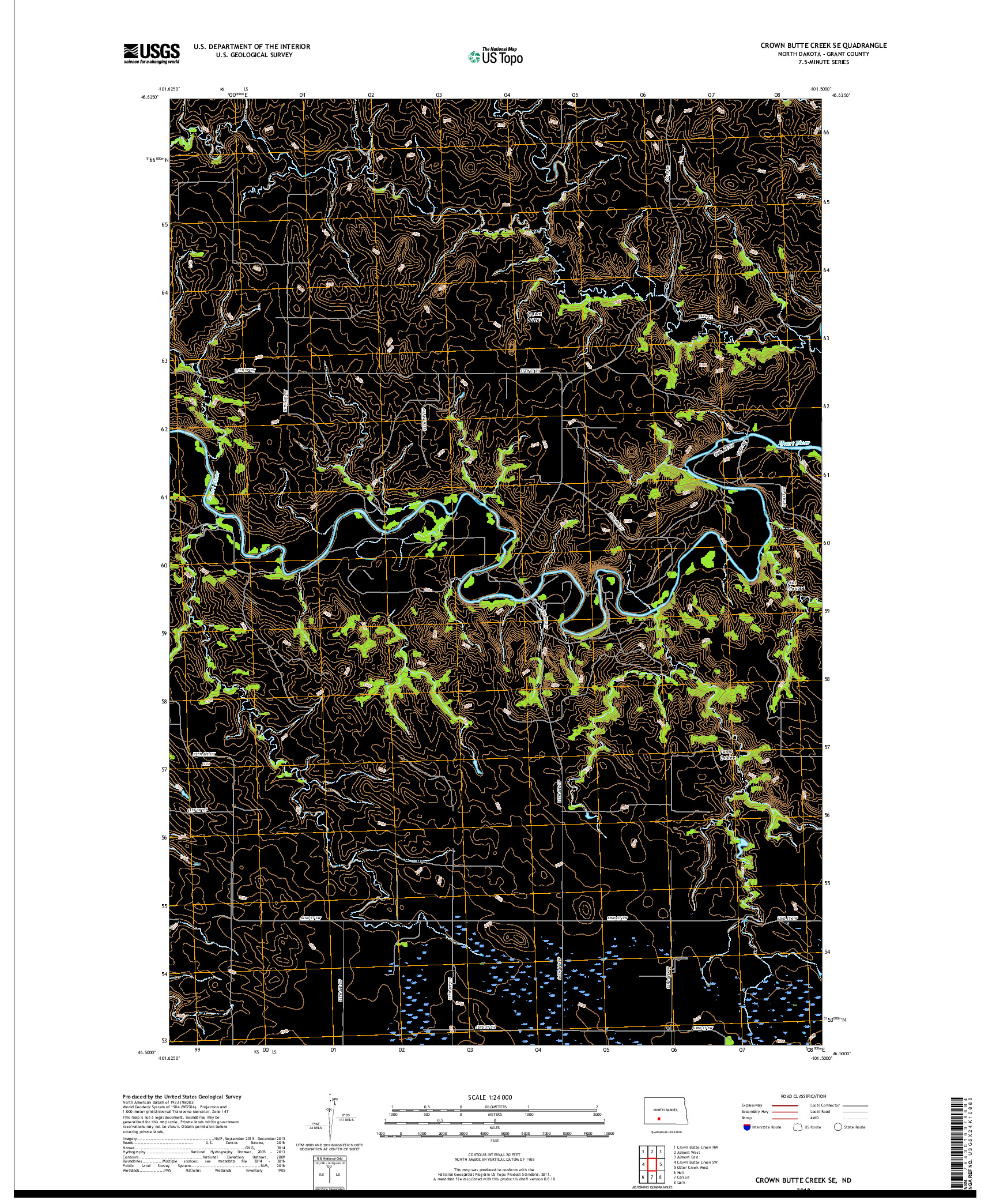 USGS US TOPO 7.5-MINUTE MAP FOR CROWN BUTTE CREEK SE, ND 2018