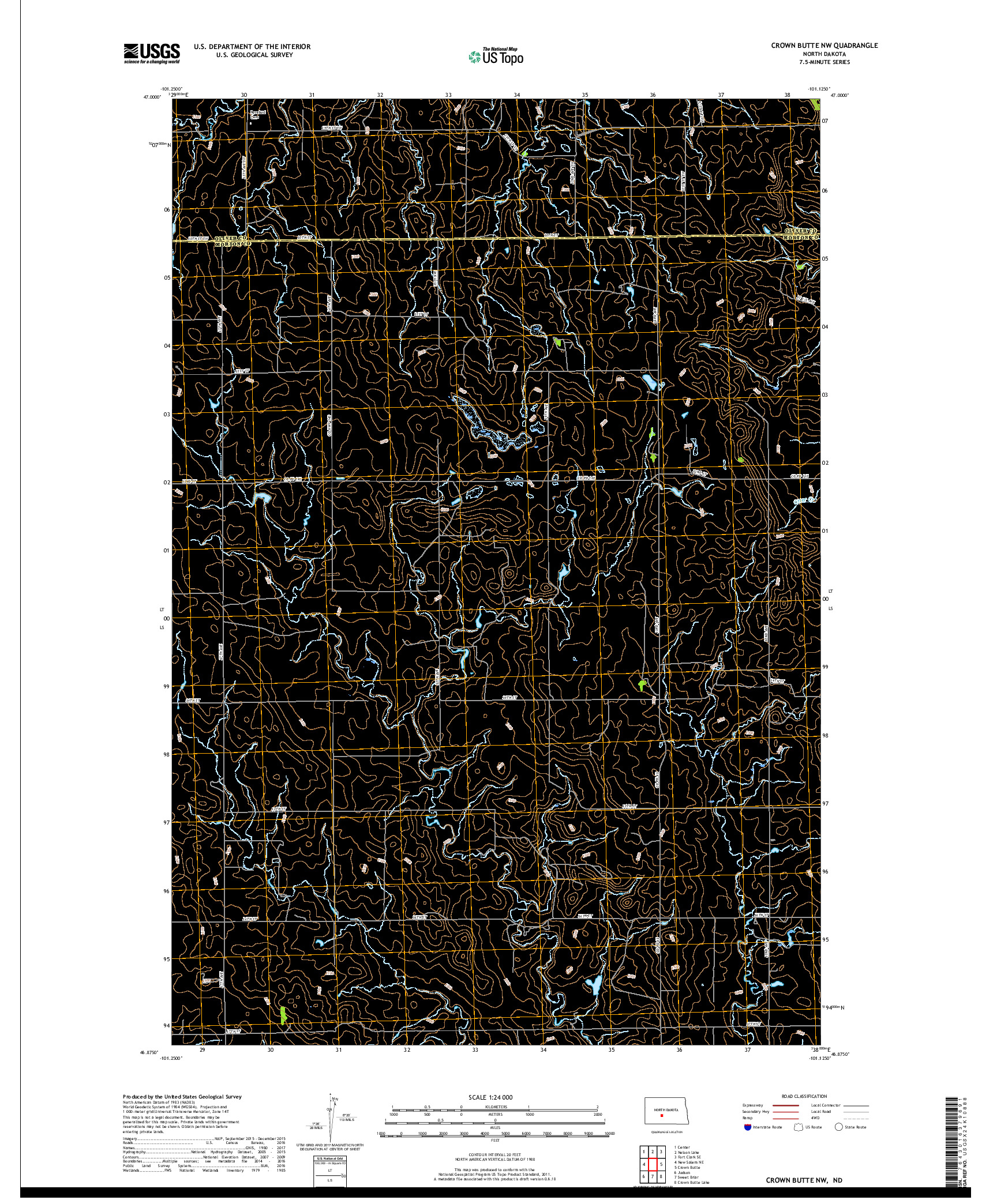 USGS US TOPO 7.5-MINUTE MAP FOR CROWN BUTTE NW, ND 2018