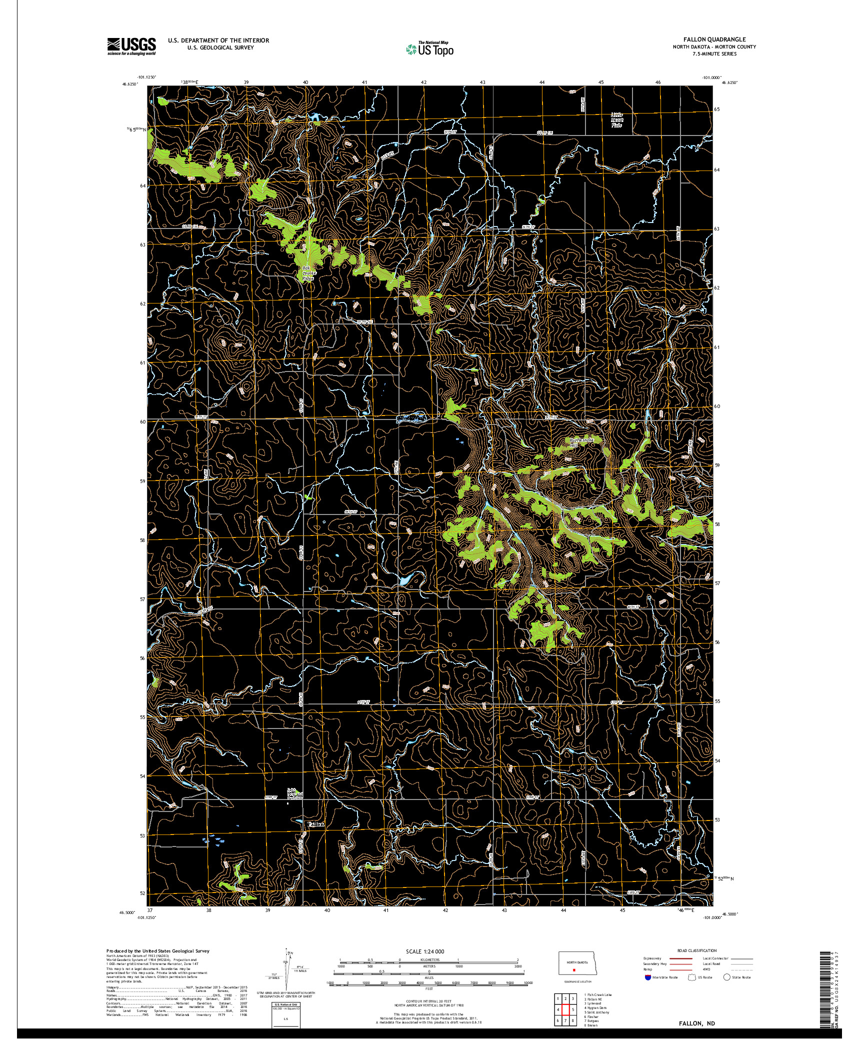 USGS US TOPO 7.5-MINUTE MAP FOR FALLON, ND 2018