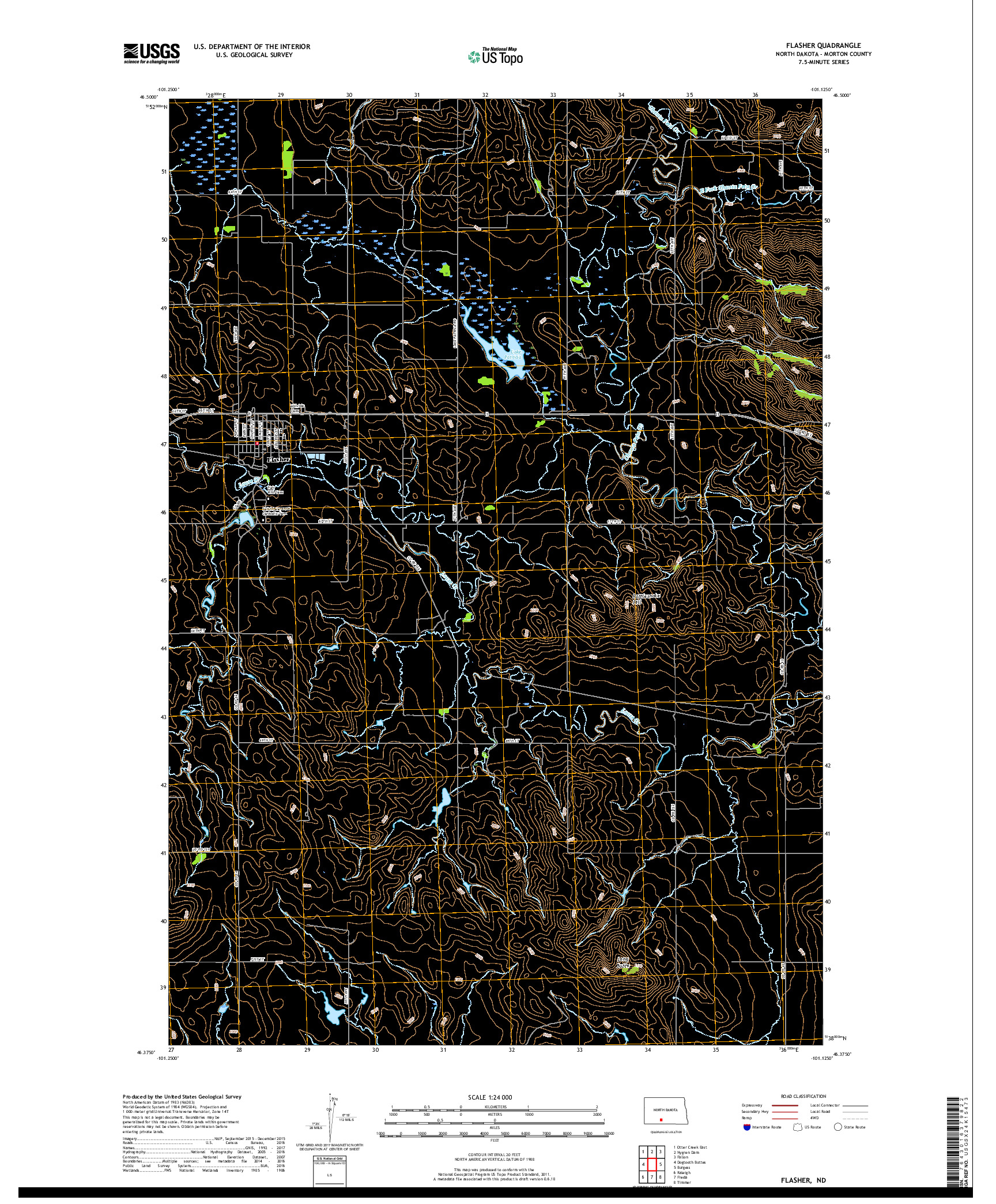 USGS US TOPO 7.5-MINUTE MAP FOR FLASHER, ND 2018