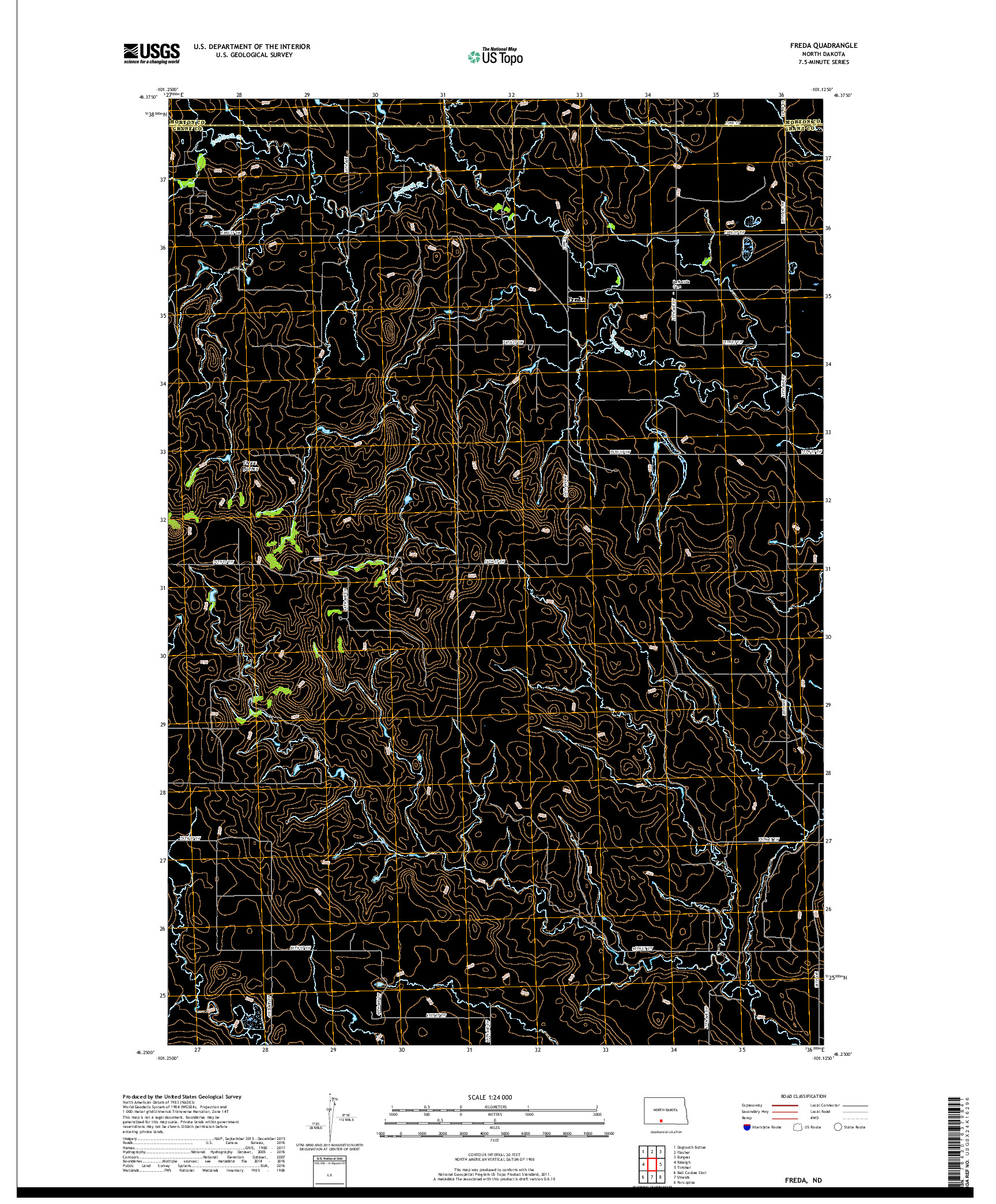 USGS US TOPO 7.5-MINUTE MAP FOR FREDA, ND 2018
