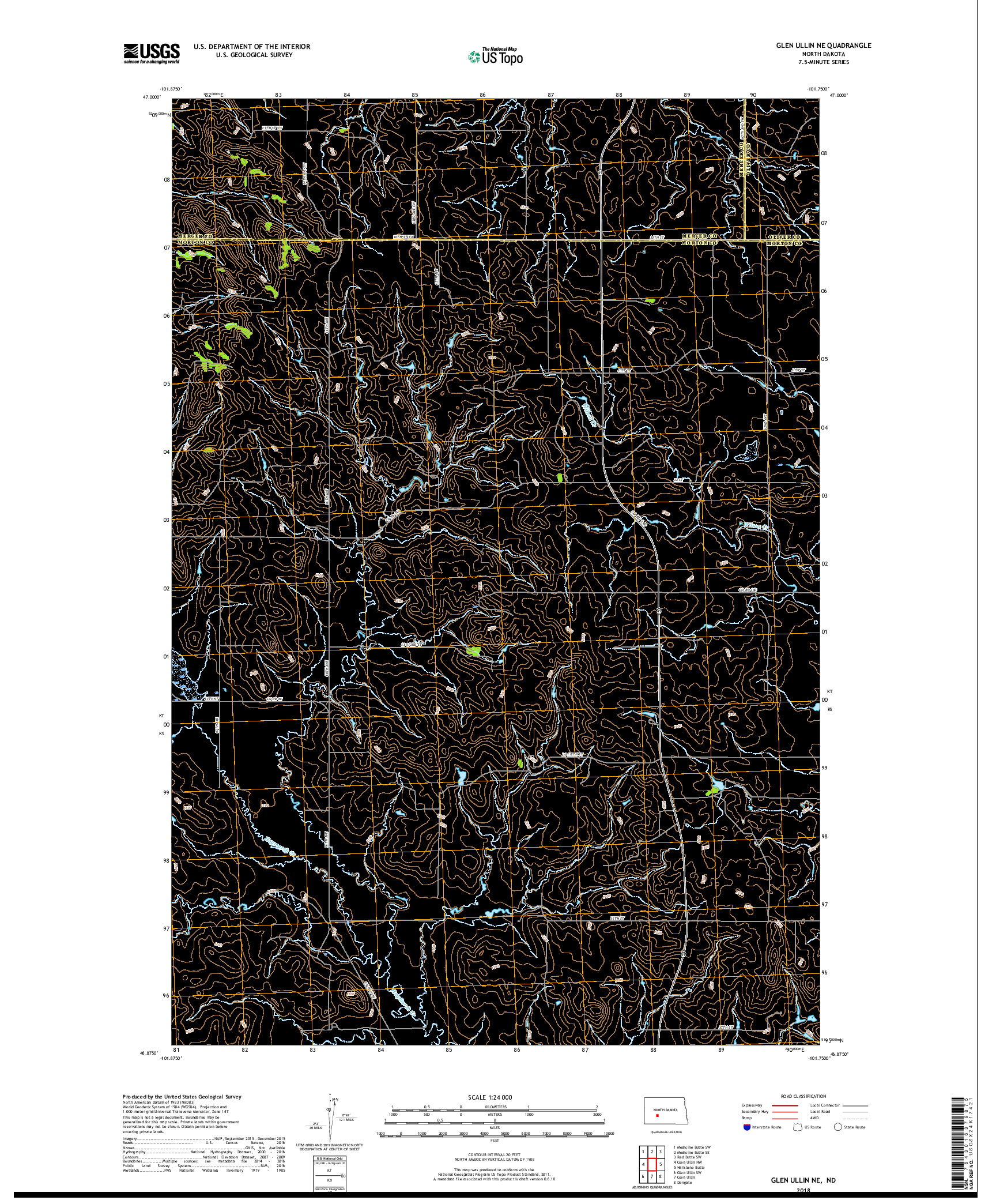 USGS US TOPO 7.5-MINUTE MAP FOR GLEN ULLIN NE, ND 2018