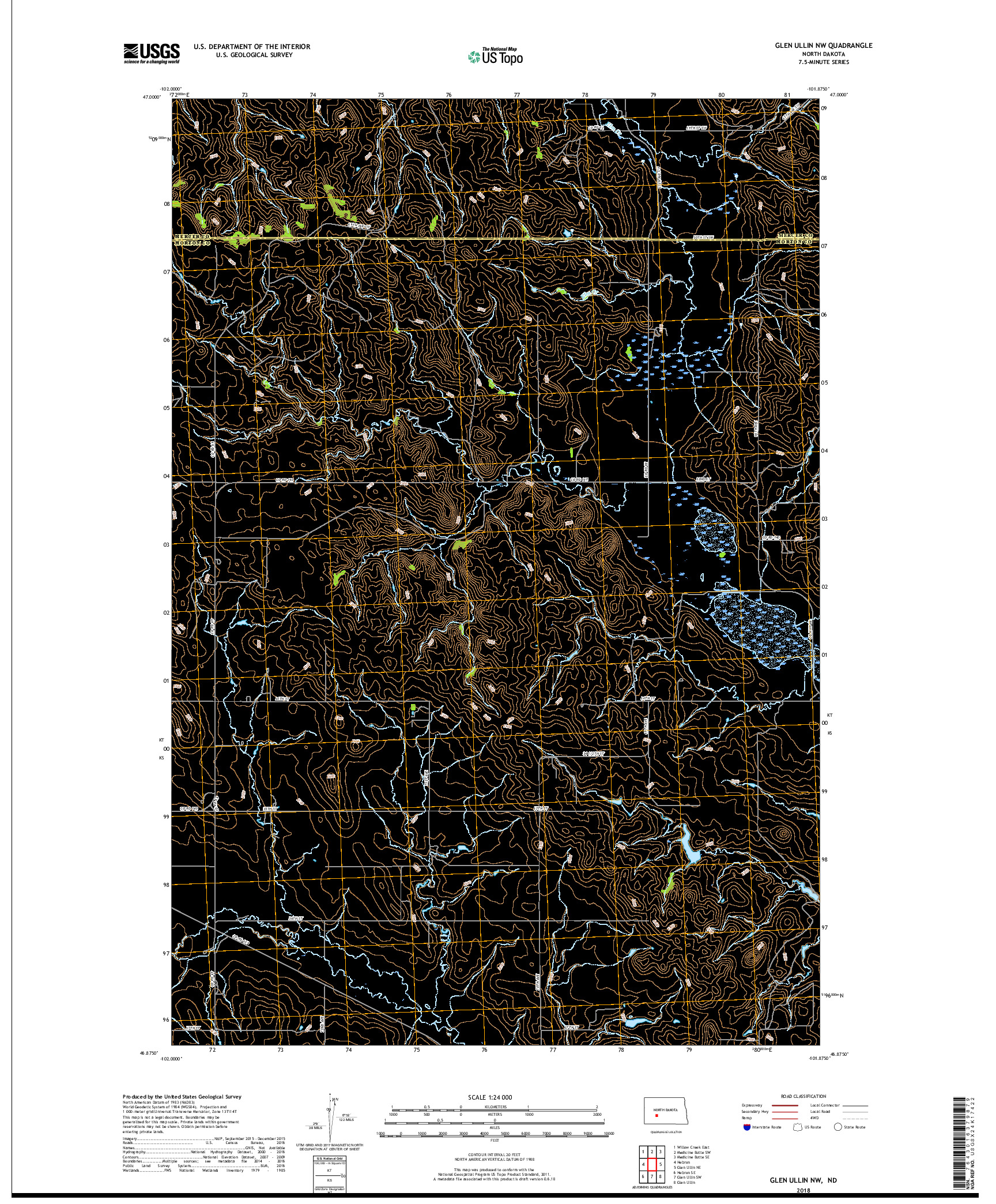 USGS US TOPO 7.5-MINUTE MAP FOR GLEN ULLIN NW, ND 2018