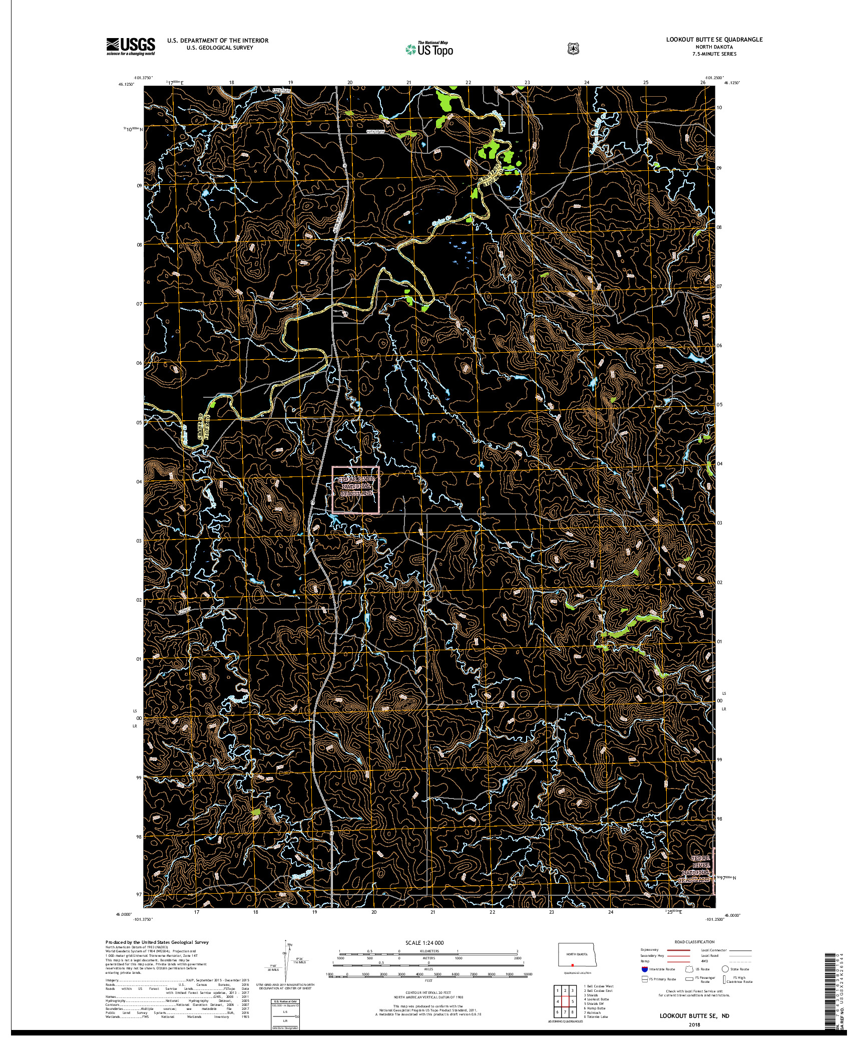 USGS US TOPO 7.5-MINUTE MAP FOR LOOKOUT BUTTE SE, ND 2018