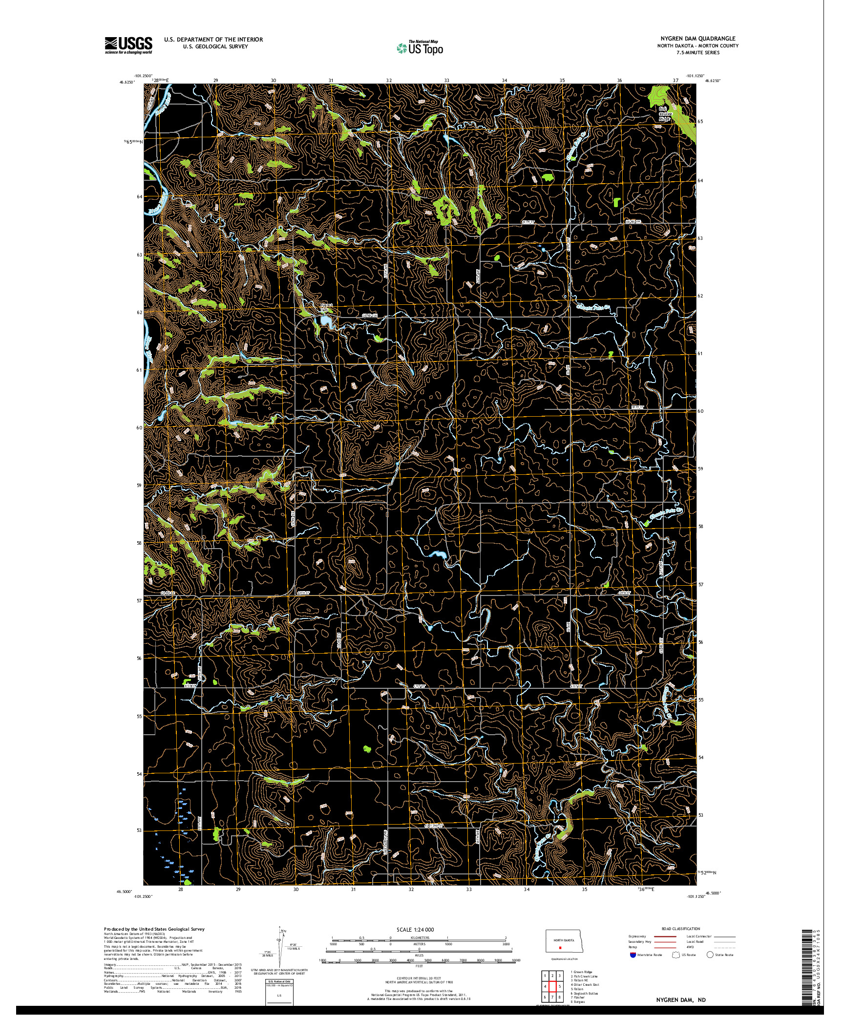 USGS US TOPO 7.5-MINUTE MAP FOR NYGREN DAM, ND 2018