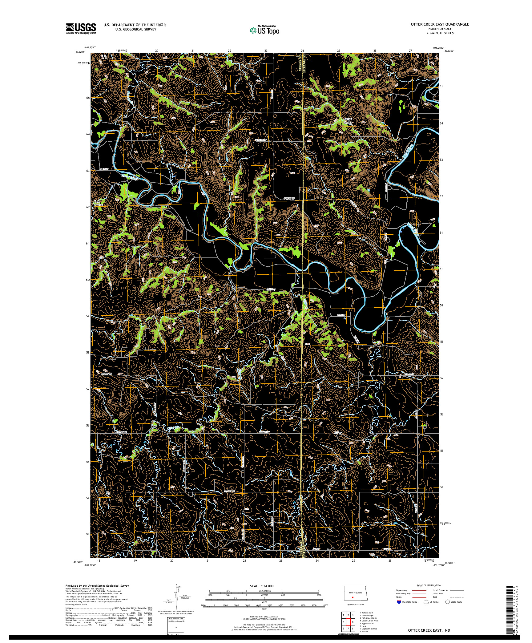 USGS US TOPO 7.5-MINUTE MAP FOR OTTER CREEK EAST, ND 2018